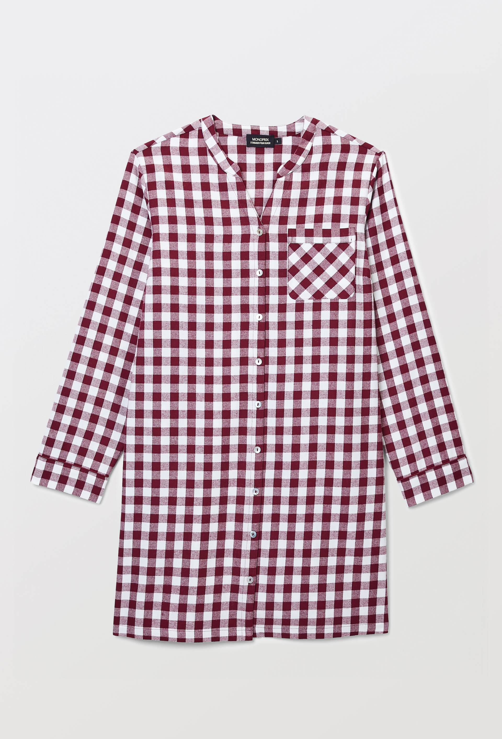 Chemise de nuit en flanelle &agrave; carreaux vichy en coton BIO, Rouge fonc&eacute;, large image number 2