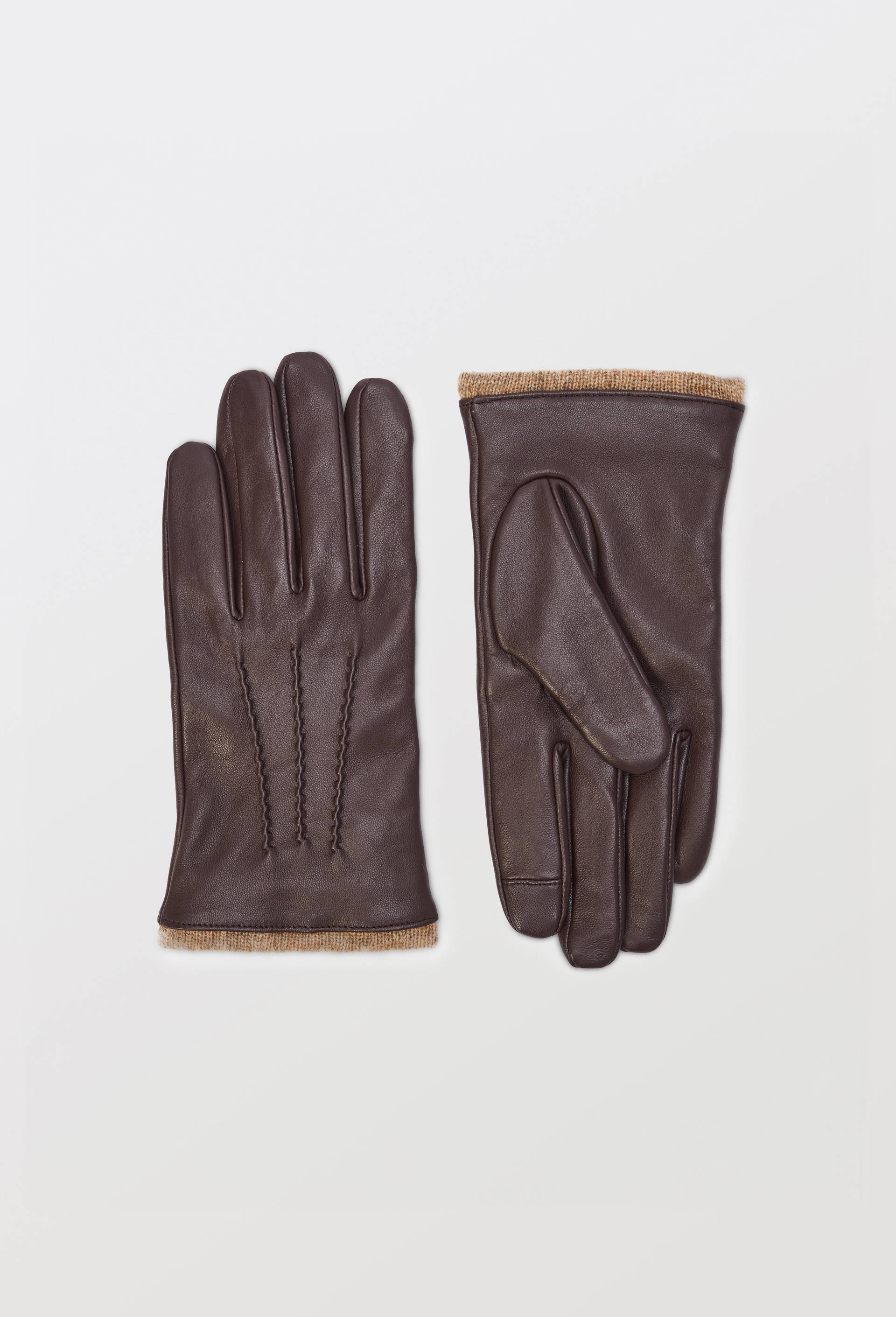 Gants tactiles en cuir, Brun, swatch image