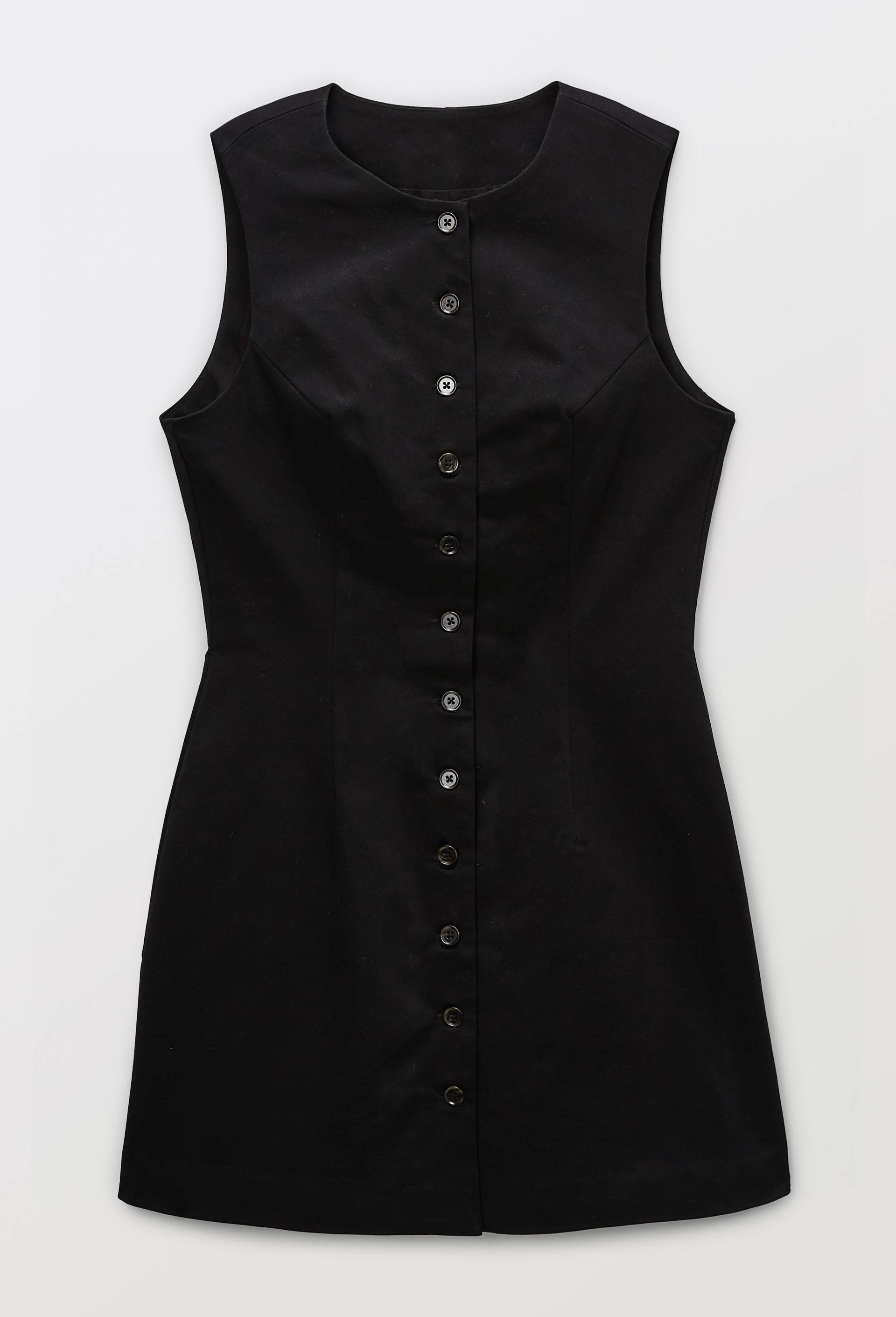 Robe courte unie sans manches contenant du coton, Noir, large image number 2.0