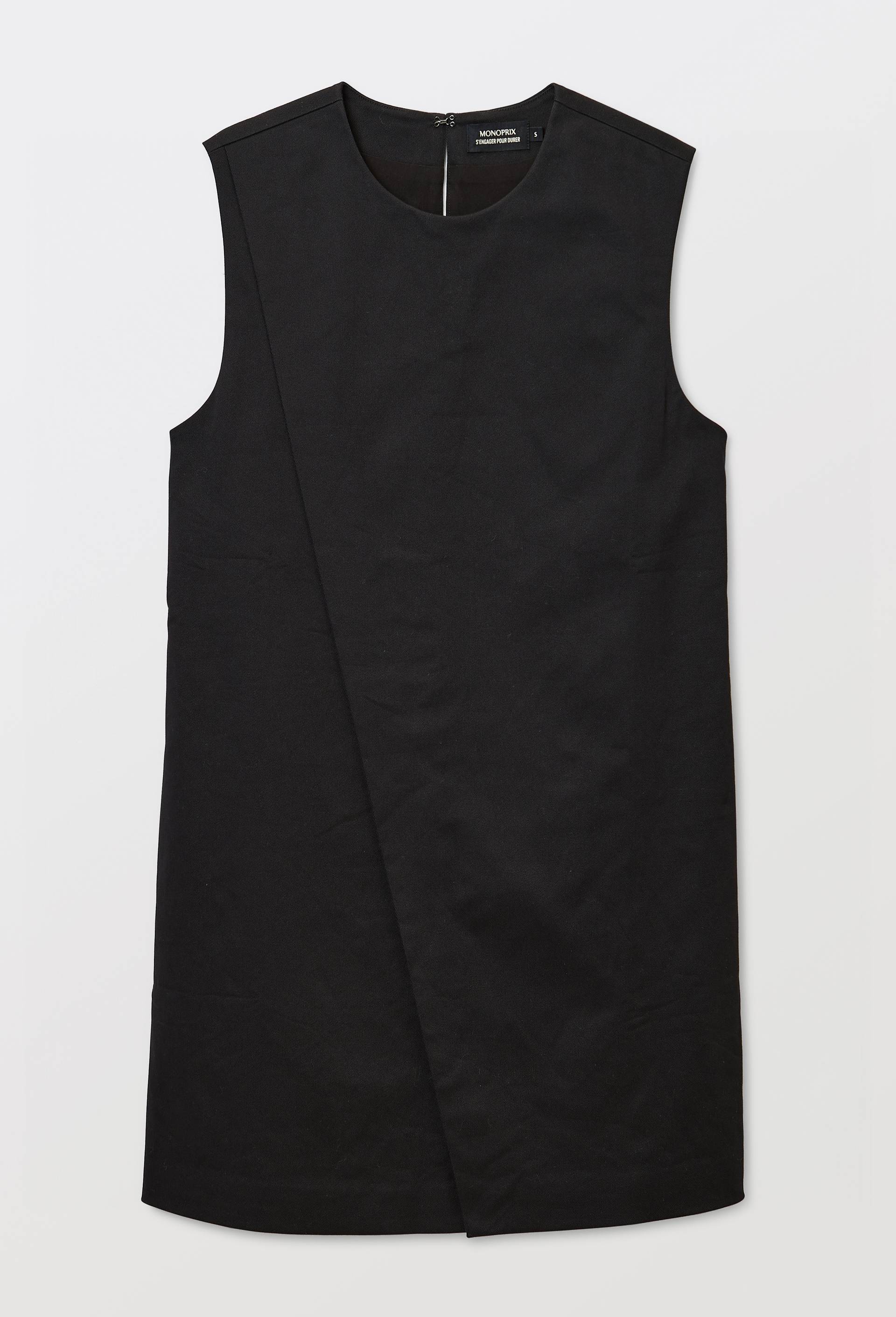 Robe courte sans manches unie contenant du coton, Noir, large image number 2.0