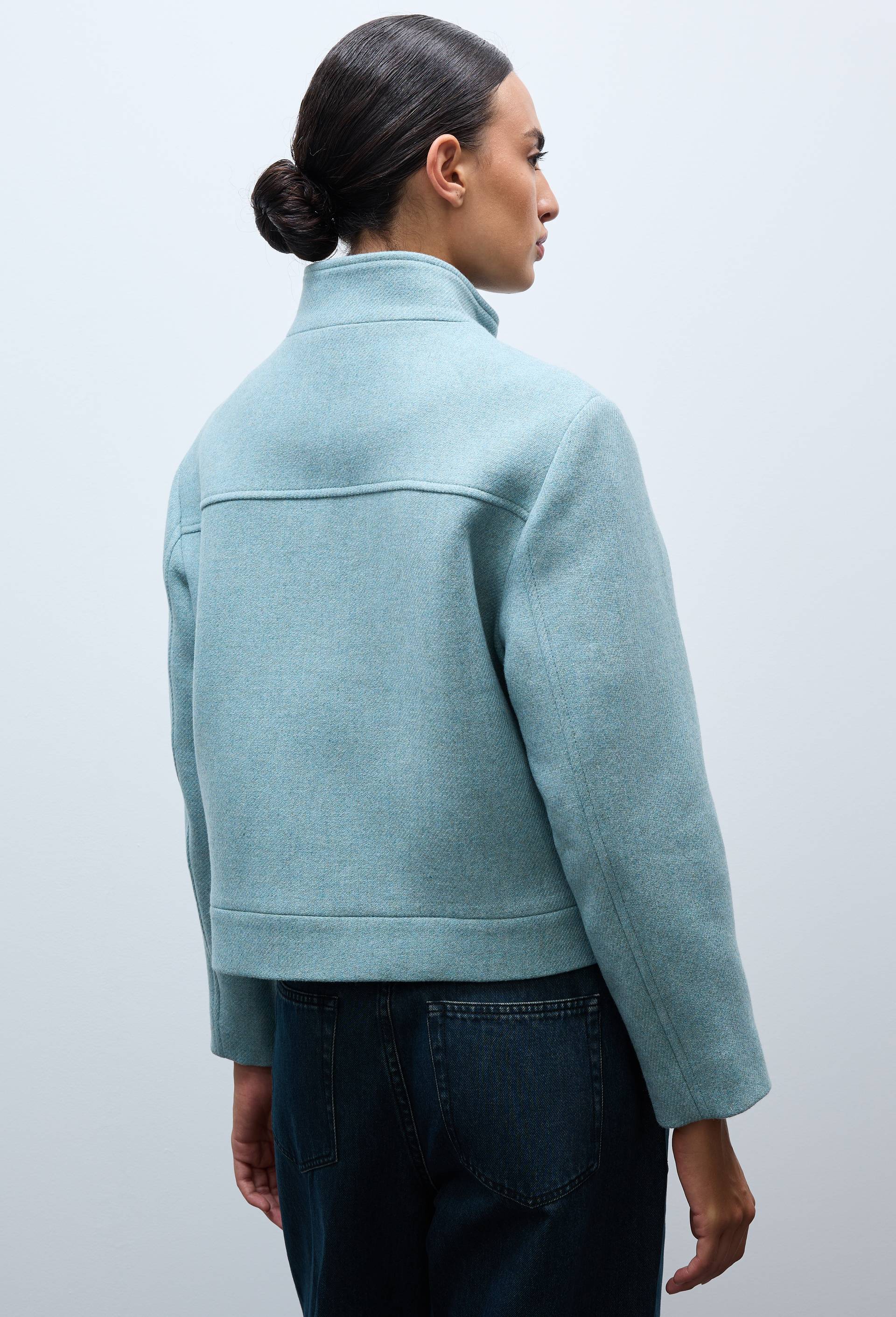 Blouson uni boutonn&eacute; contenant de la laine, Vert, large image number 2