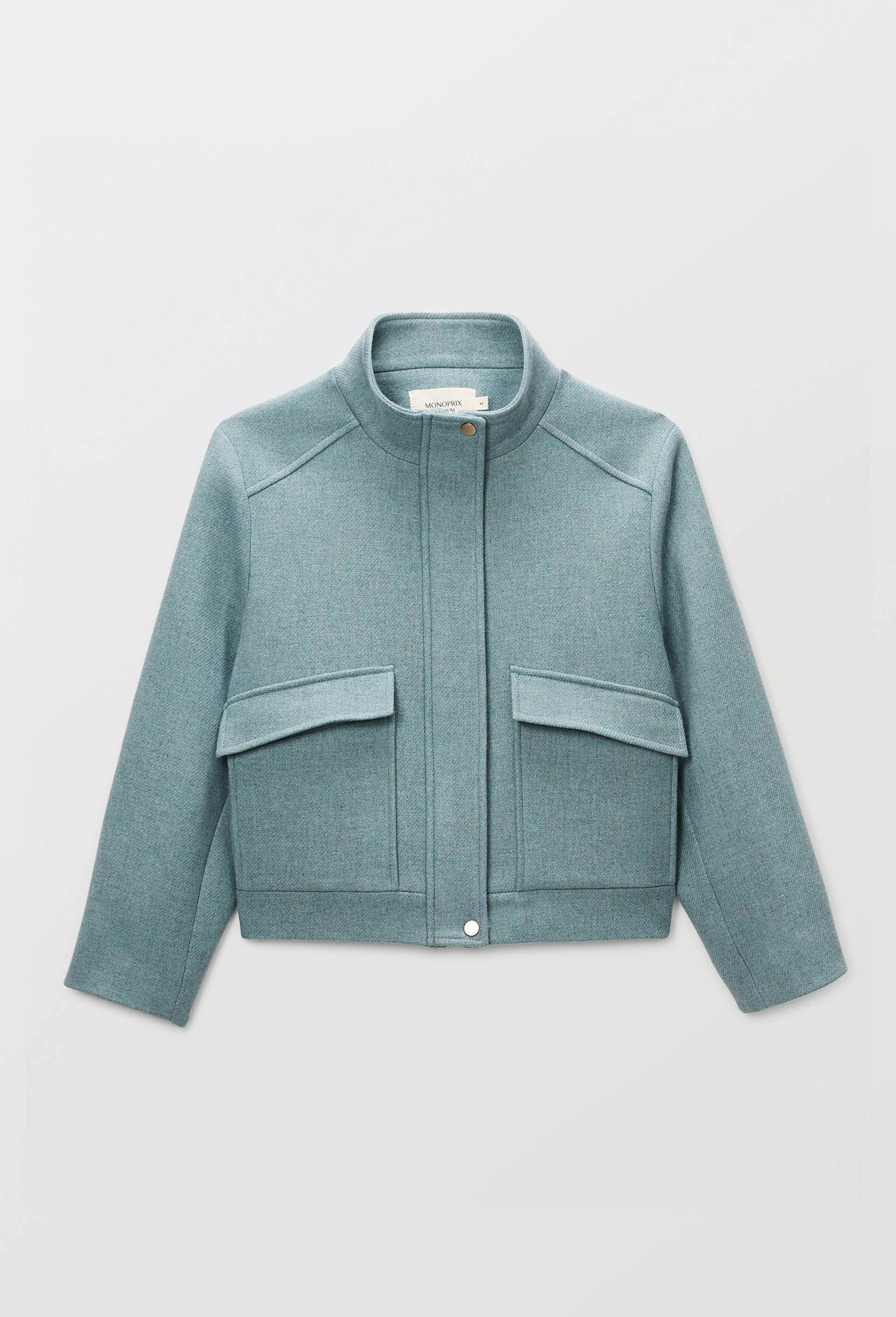 Blouson uni boutonn&eacute; contenant de la laine, Vert, large image number 3.0