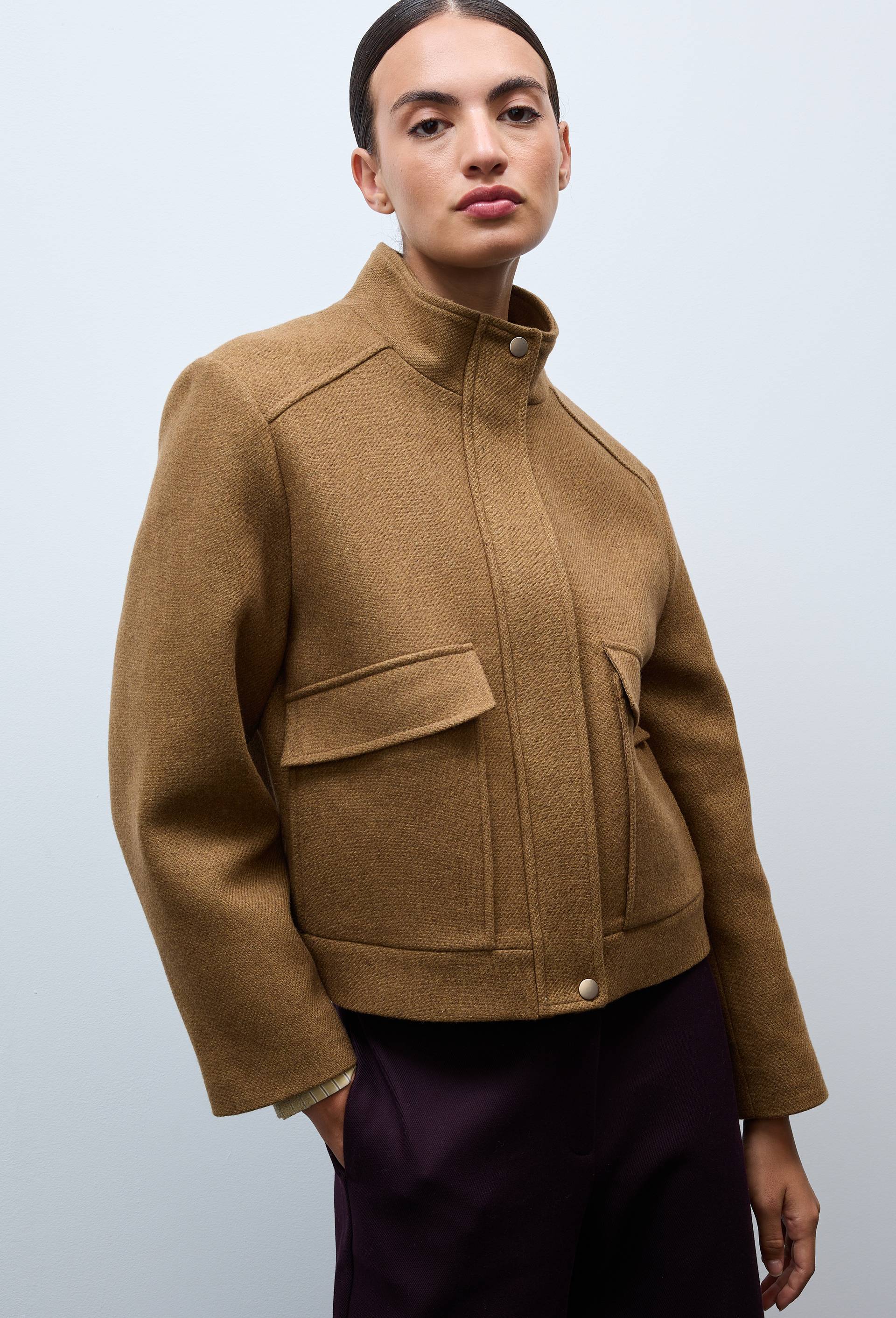 Blouson uni boutonn&eacute; contenant de la laine, Jaune fonc&eacute;, large image number 0