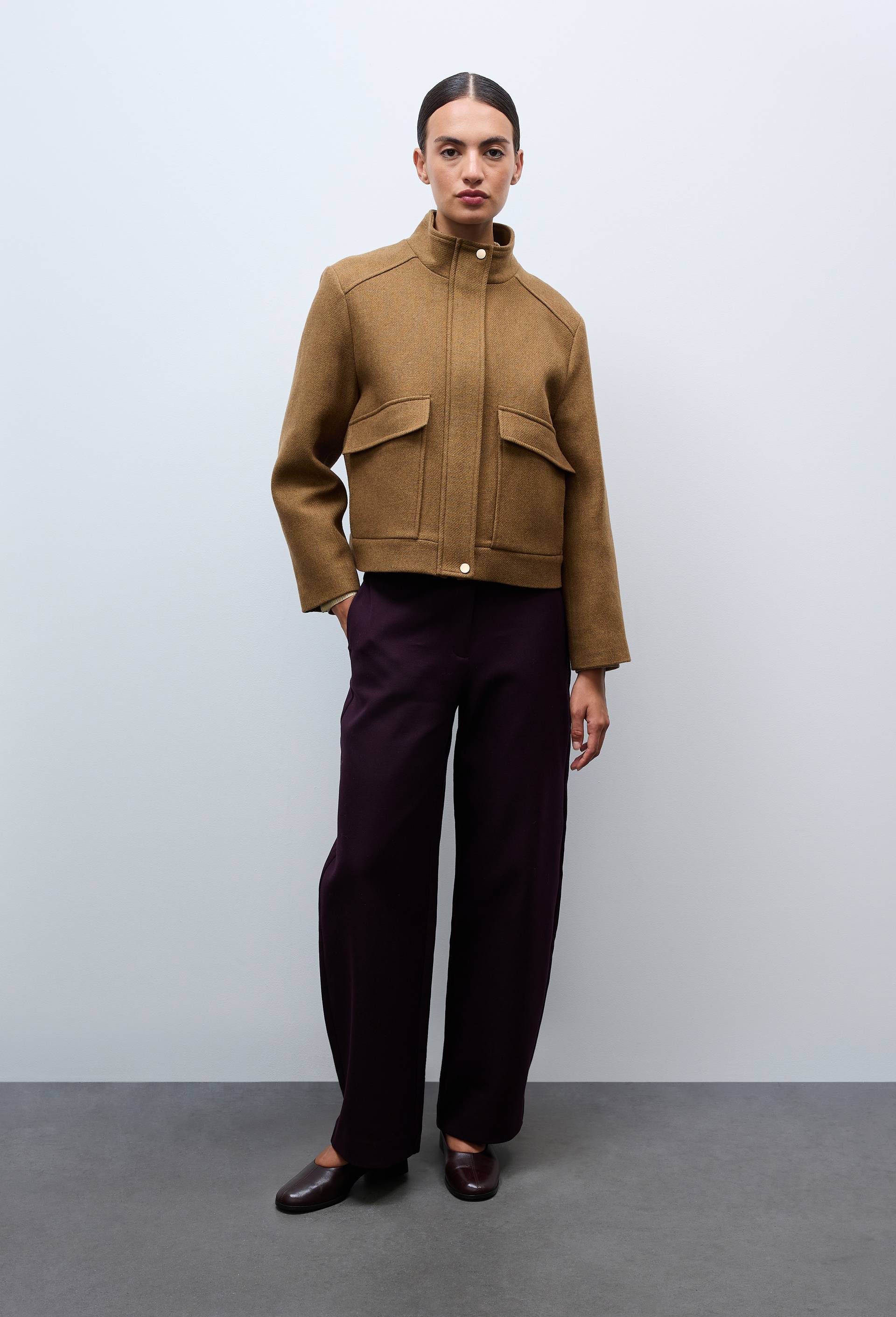 Blouson uni boutonn&eacute; contenant de la laine, Jaune fonc&eacute;, large image number 1.0
