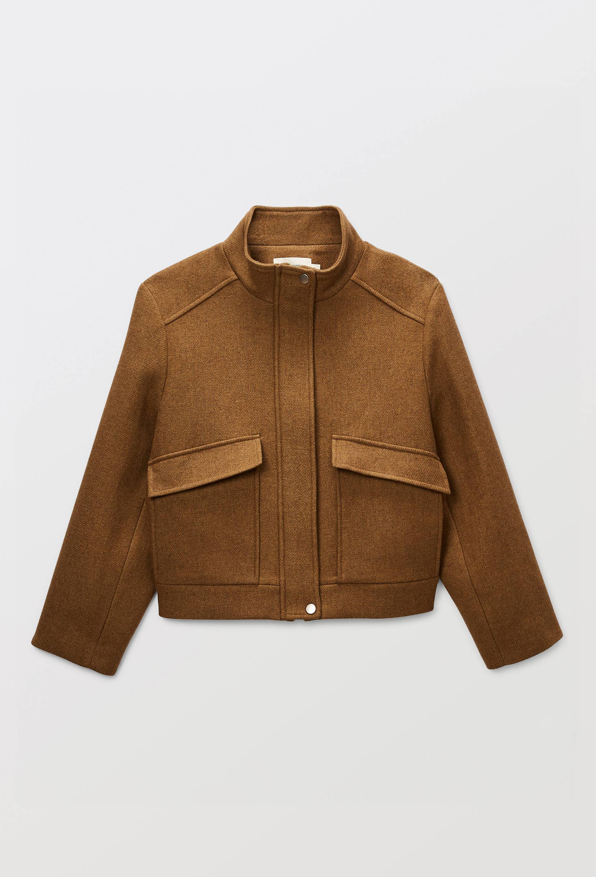 Blouson uni boutonn&eacute; contenant de la laine, Jaune fonc&eacute;, large image number 3.0