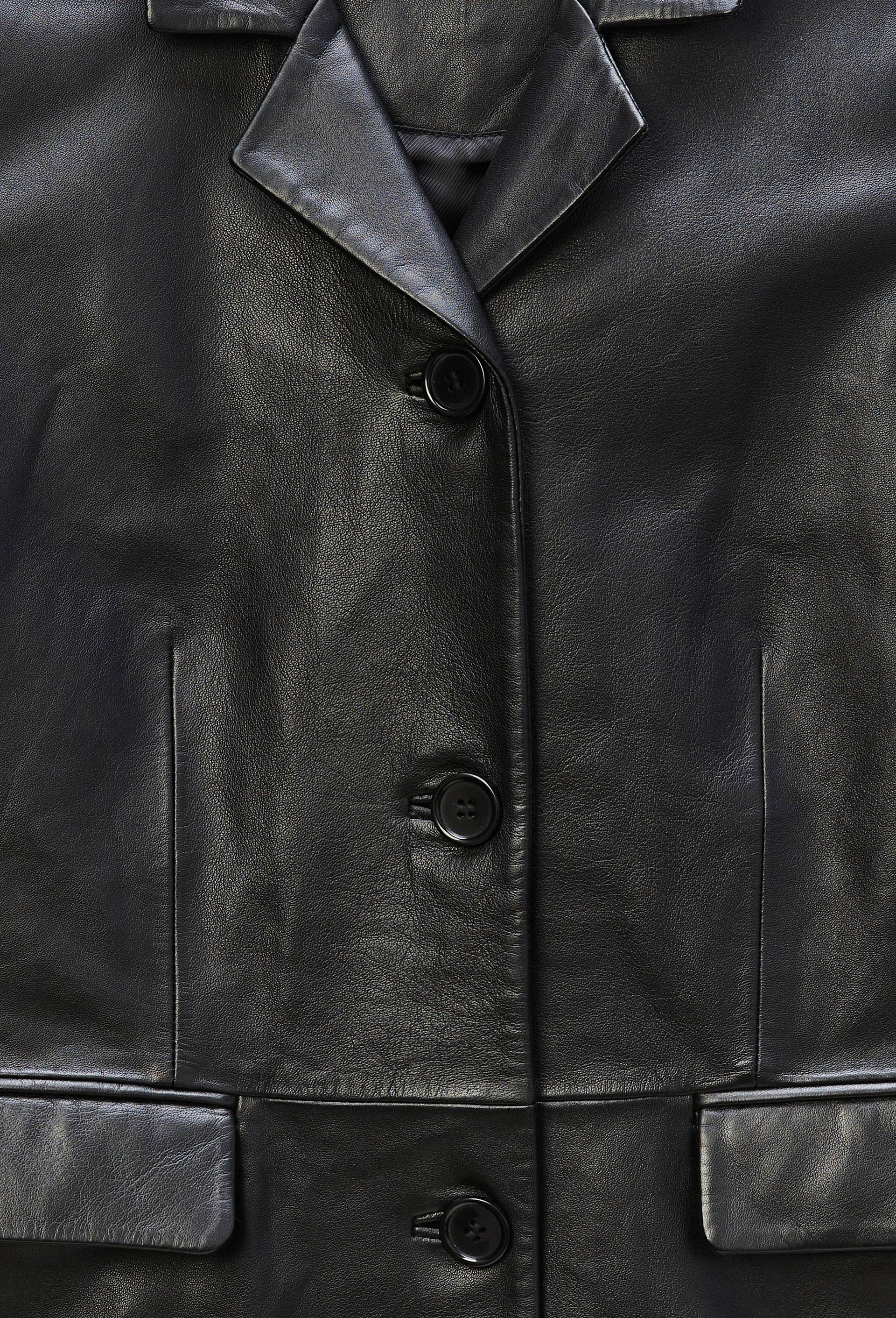 Veste cintr&eacute;e en cuir, Noir, large image number 4.0
