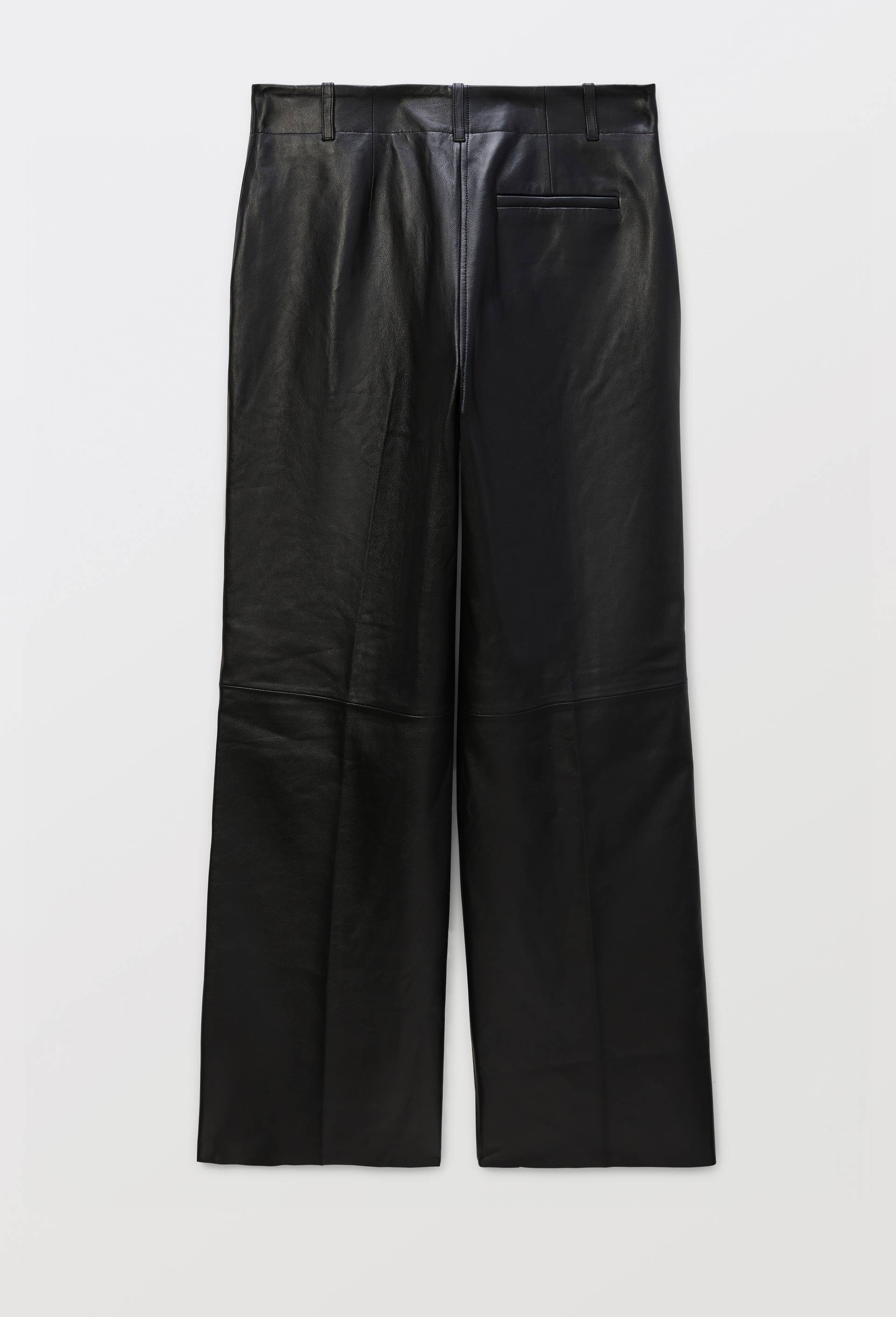 Pantalon large taille haute en cuir, Noir, large image number 3.0