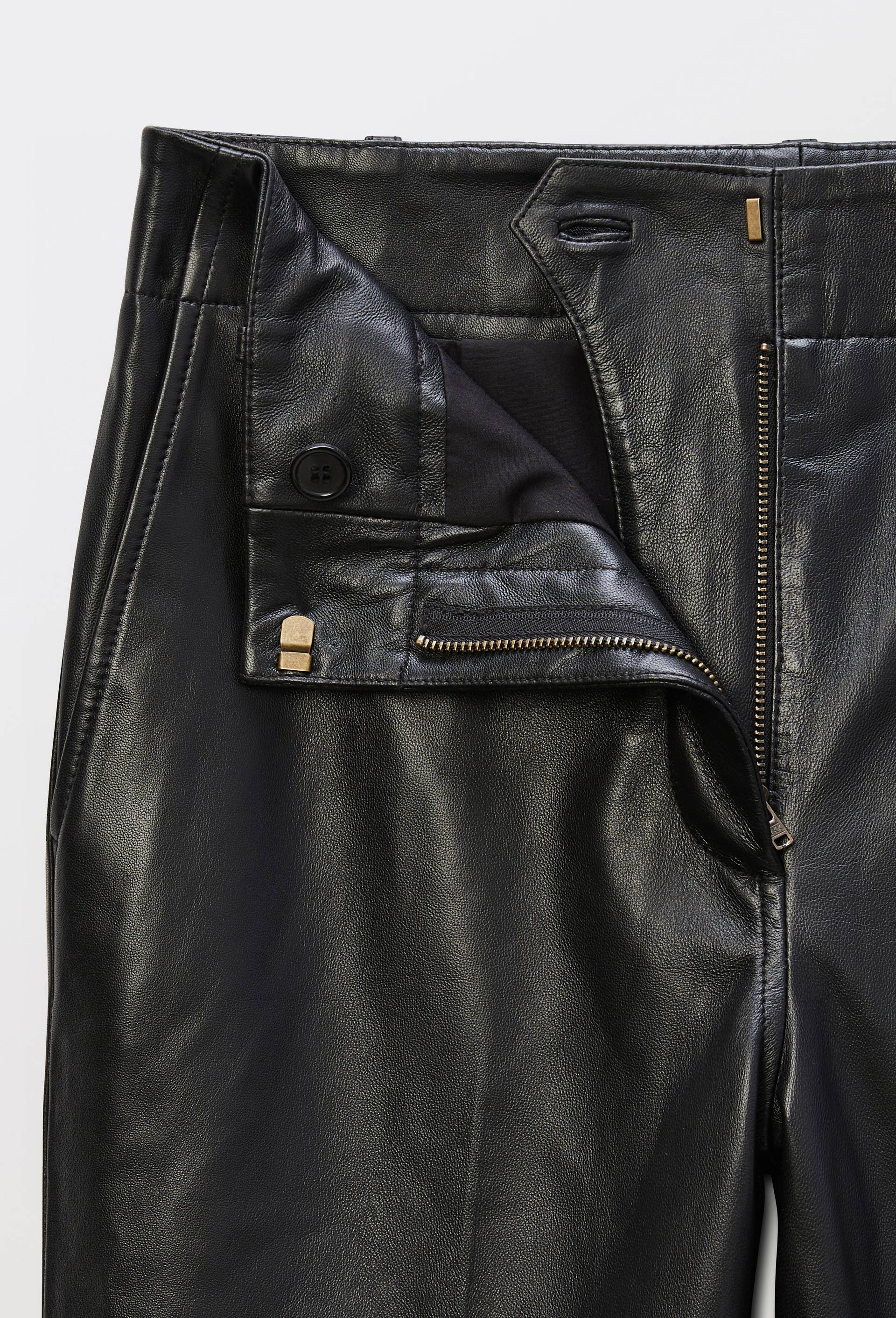 Pantalon large taille haute en cuir, Noir, large image number 4.0