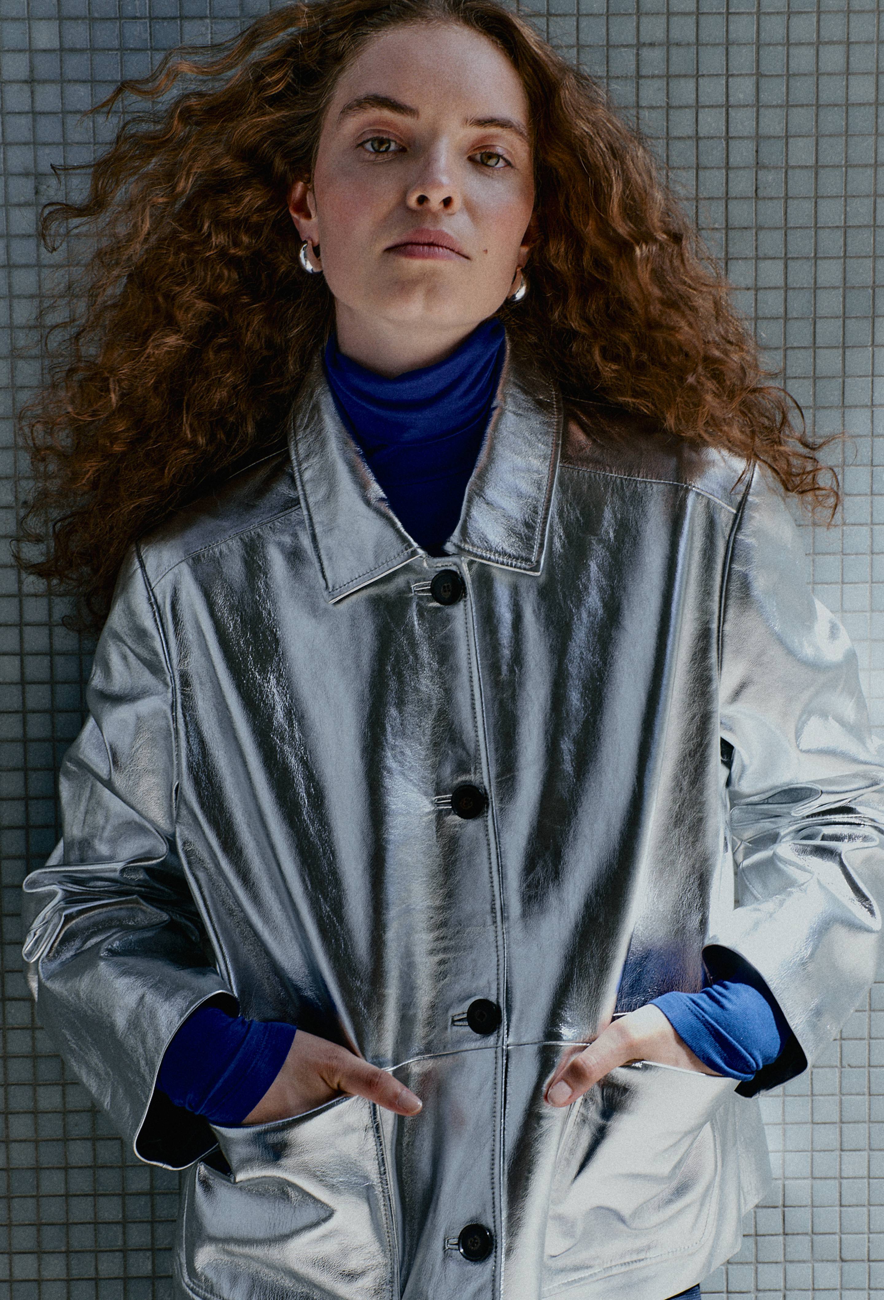 Veste argent&eacute; en cuir, Argent, large image number 0.0