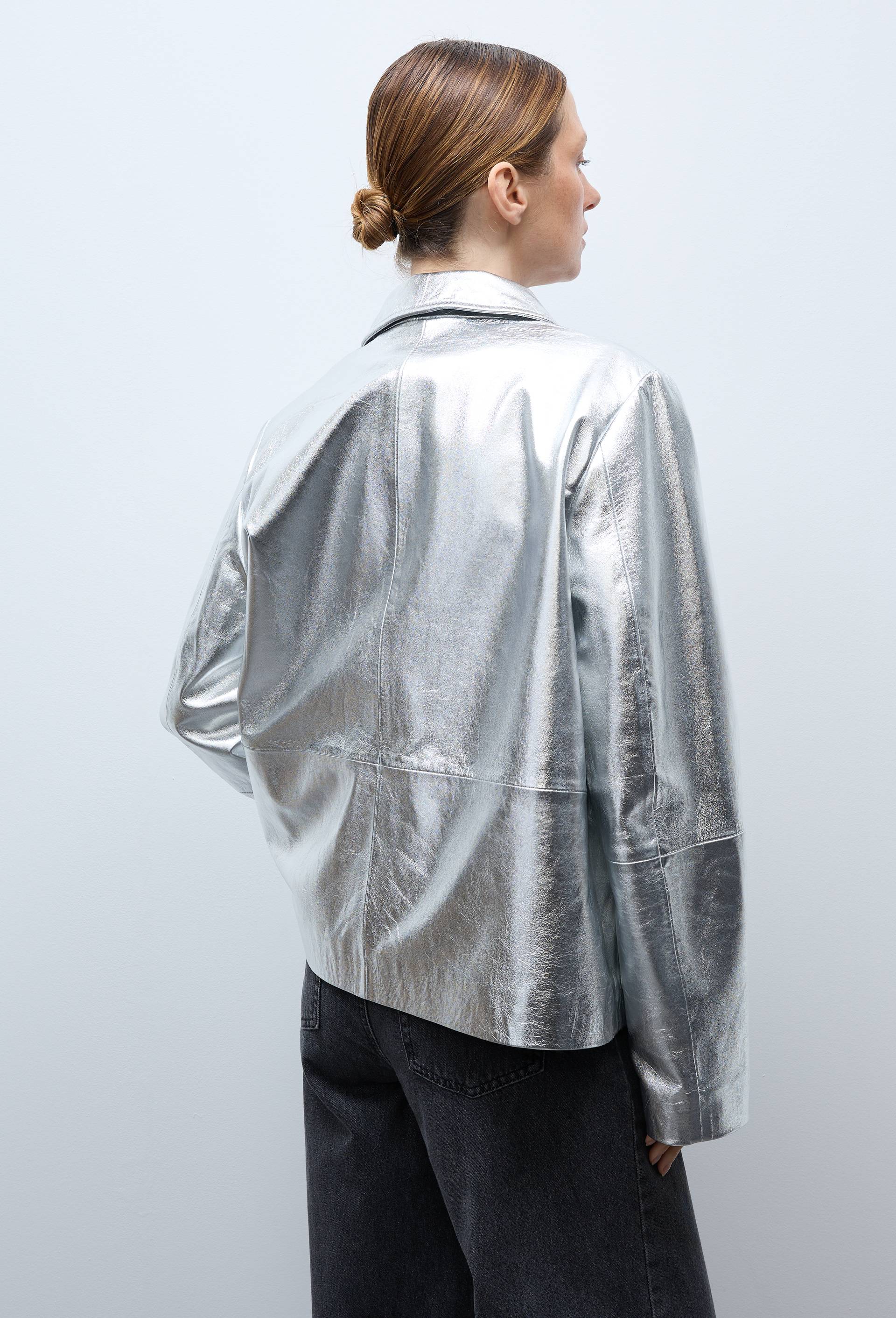Veste argent&eacute; en cuir, Argent, large image number 2