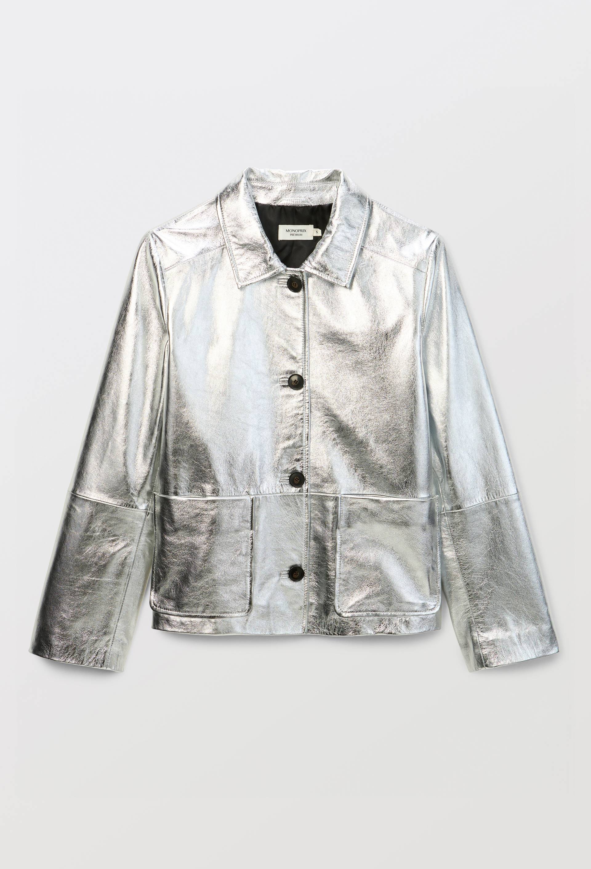 Veste argent&eacute; en cuir, Argent, large image number 3
