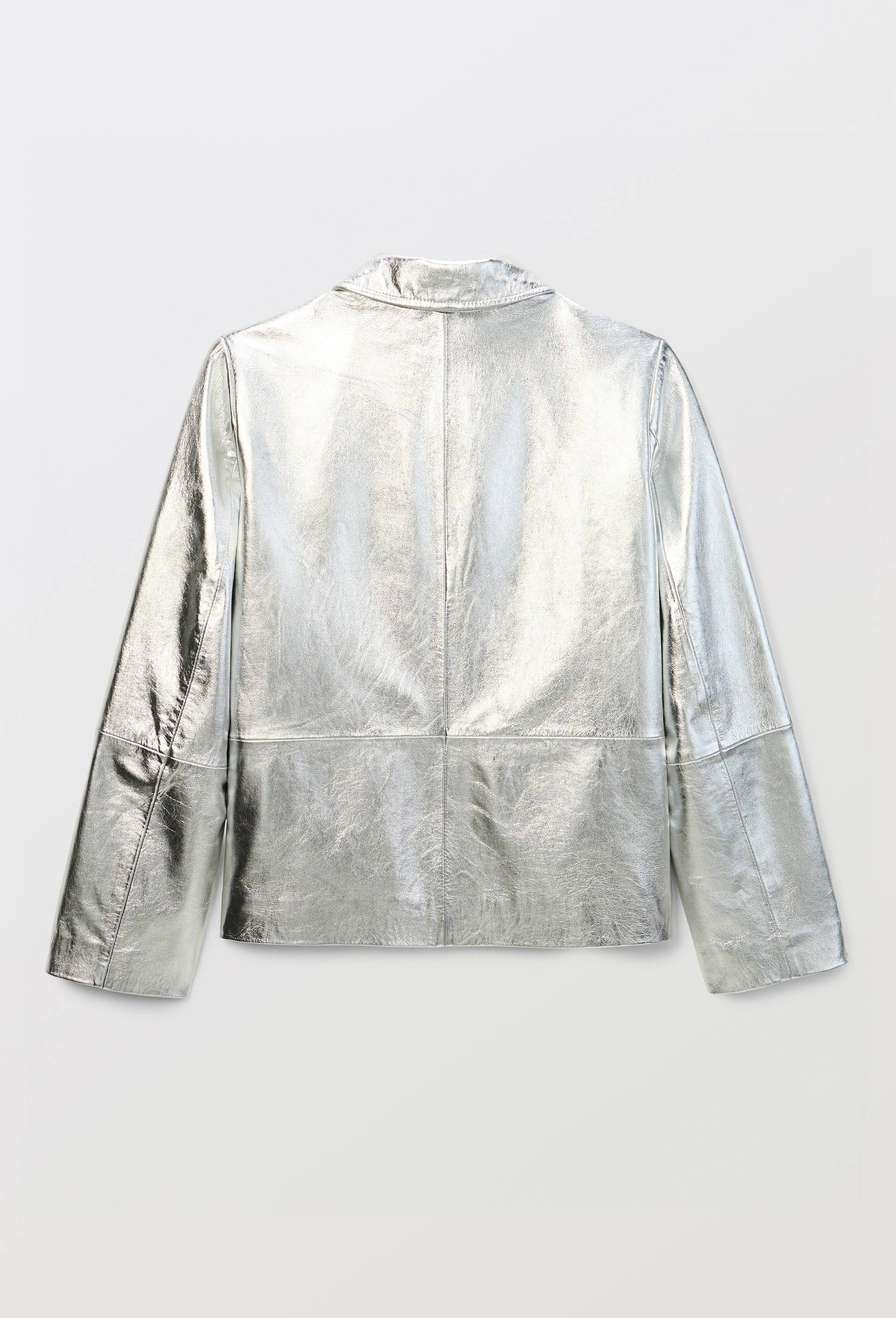 Veste argent&eacute; en cuir, Argent, large image number 4