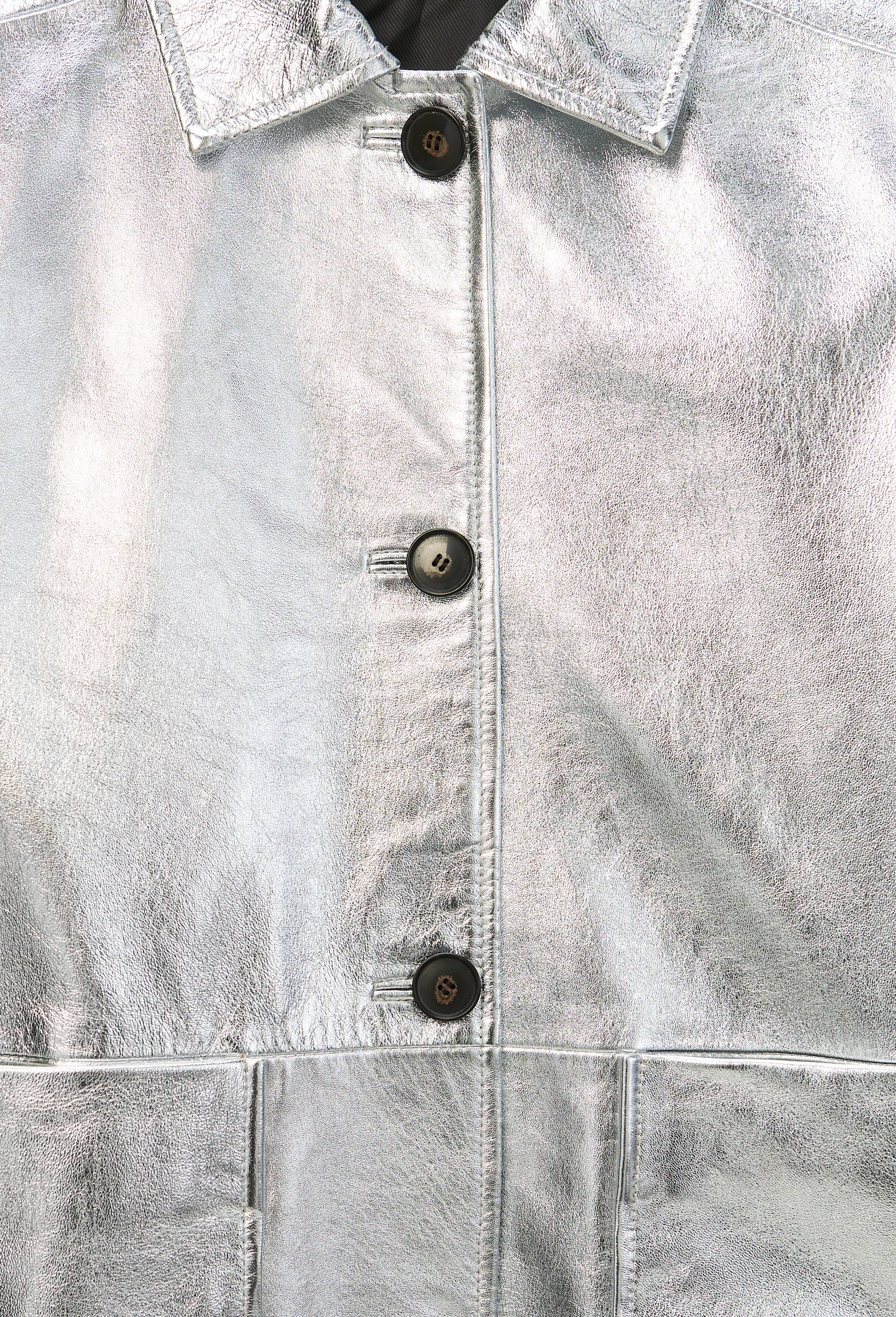Veste argent&eacute; en cuir, Argent, large image number 5.0