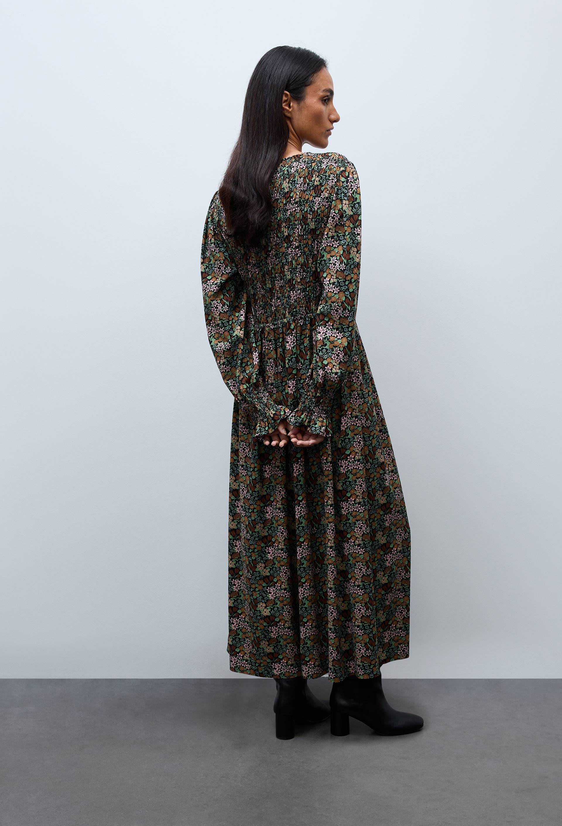 Robe midi smock&eacute;e imprim&eacute;e, Noir, large image number 1