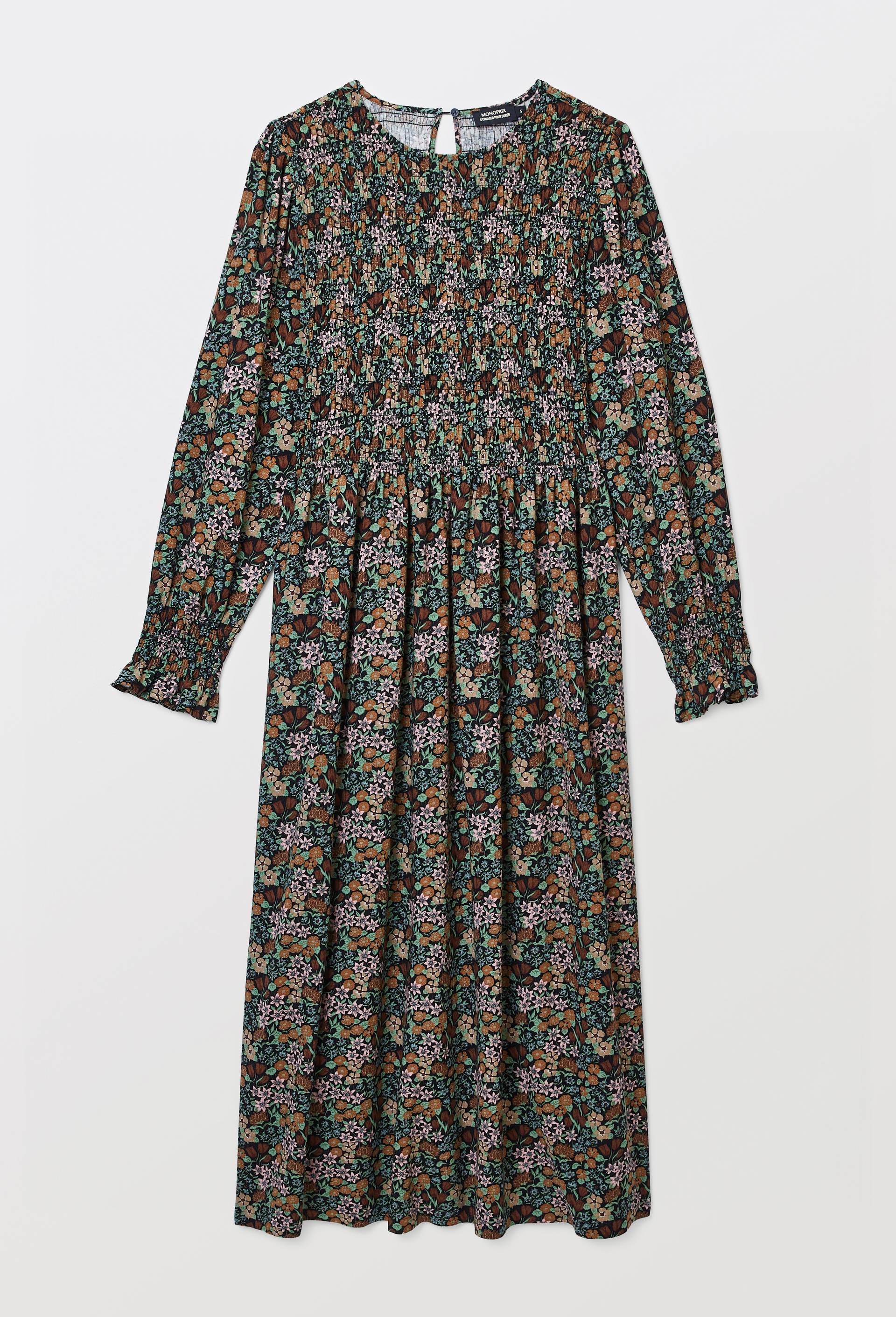 Robe midi smock&eacute;e imprim&eacute;e, Noir, large image number 2