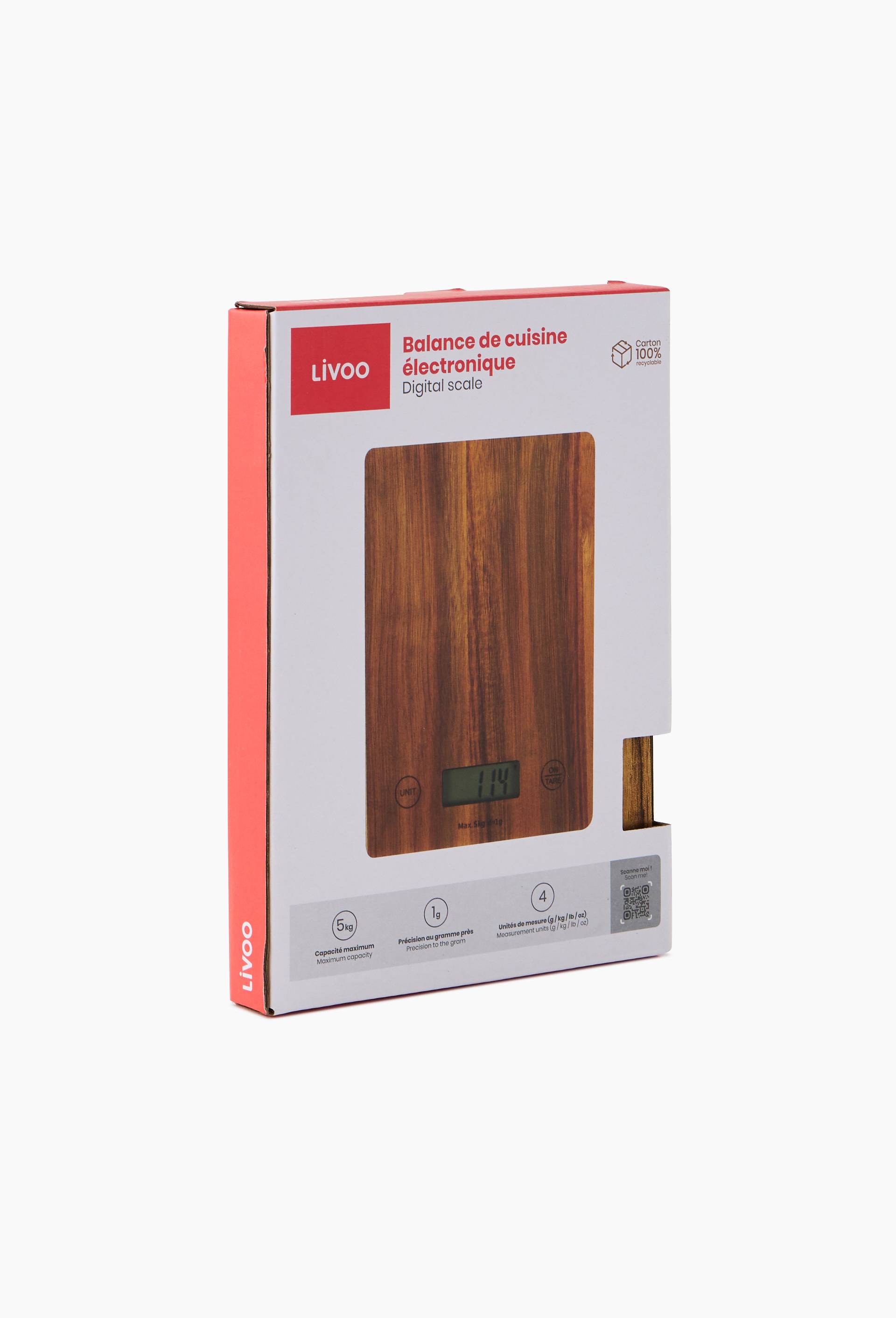 Balance de cuisine &eacute;lectronique, en bois d'acacia, Beige clair, large image number 2