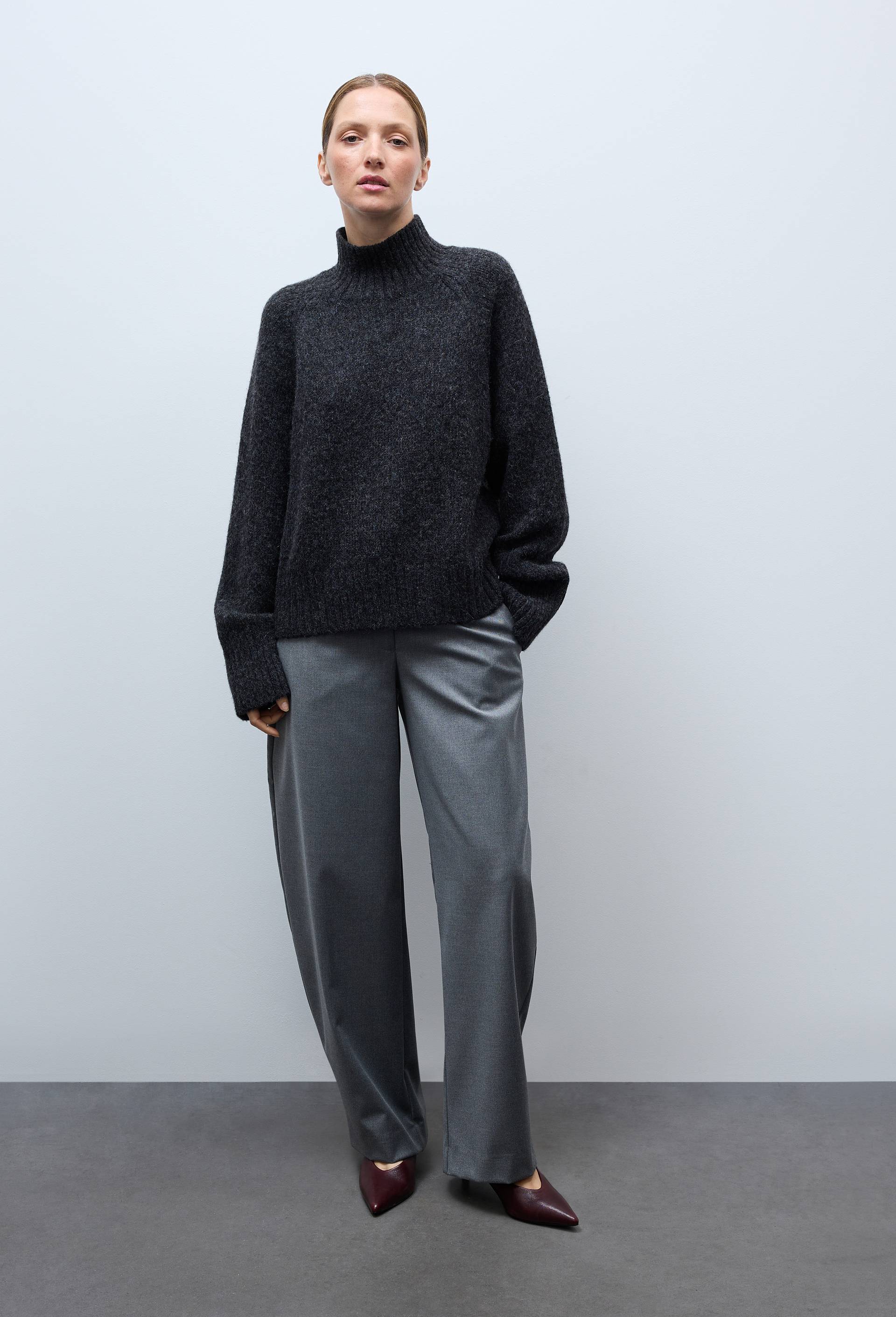 Pantalon large fluide uni, Gris, large image number 0