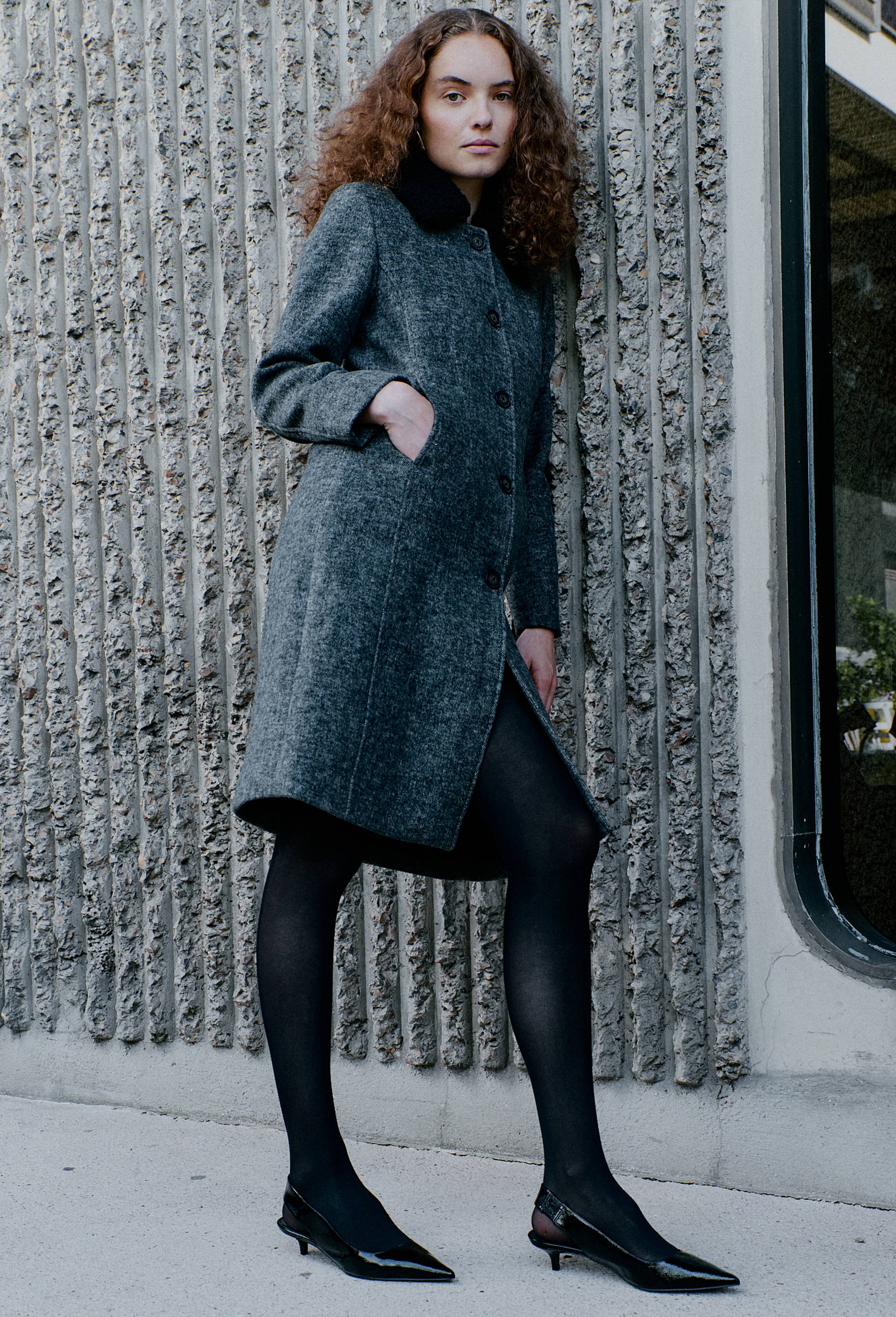 Manteau long contenant de la laine avec col amovible, Gris fonc&eacute;, large image number 0