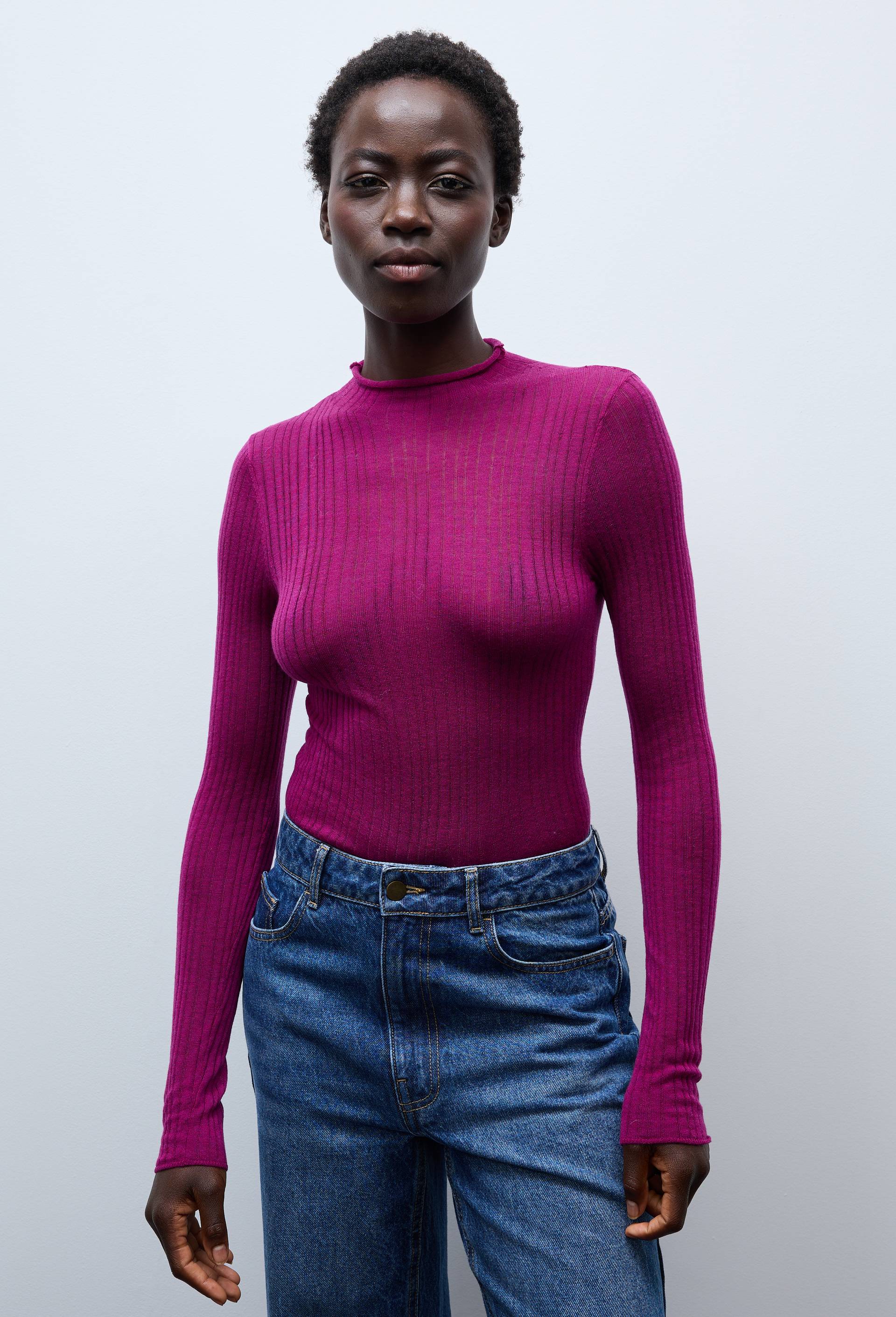 Pull manches longues fin en laine, Violet, large image number 0