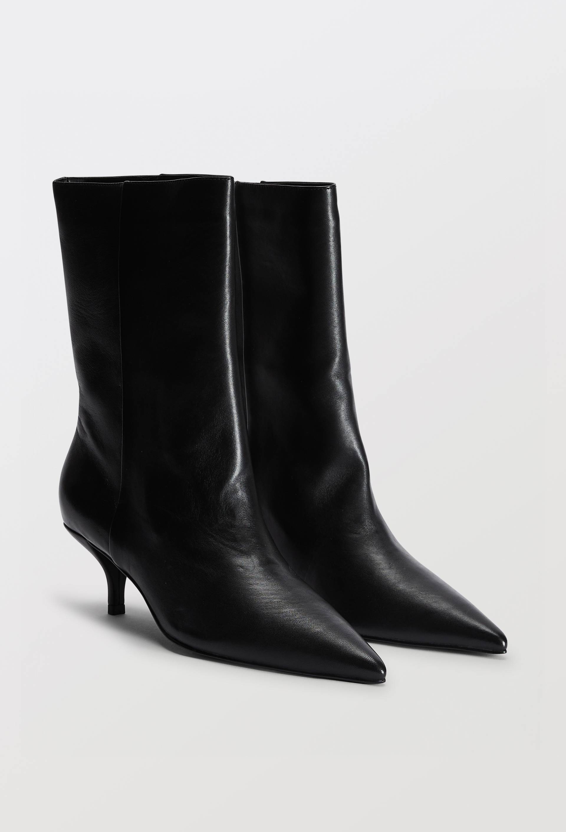 Bottines &agrave; talon en cuir, Noir, large image number 0.0