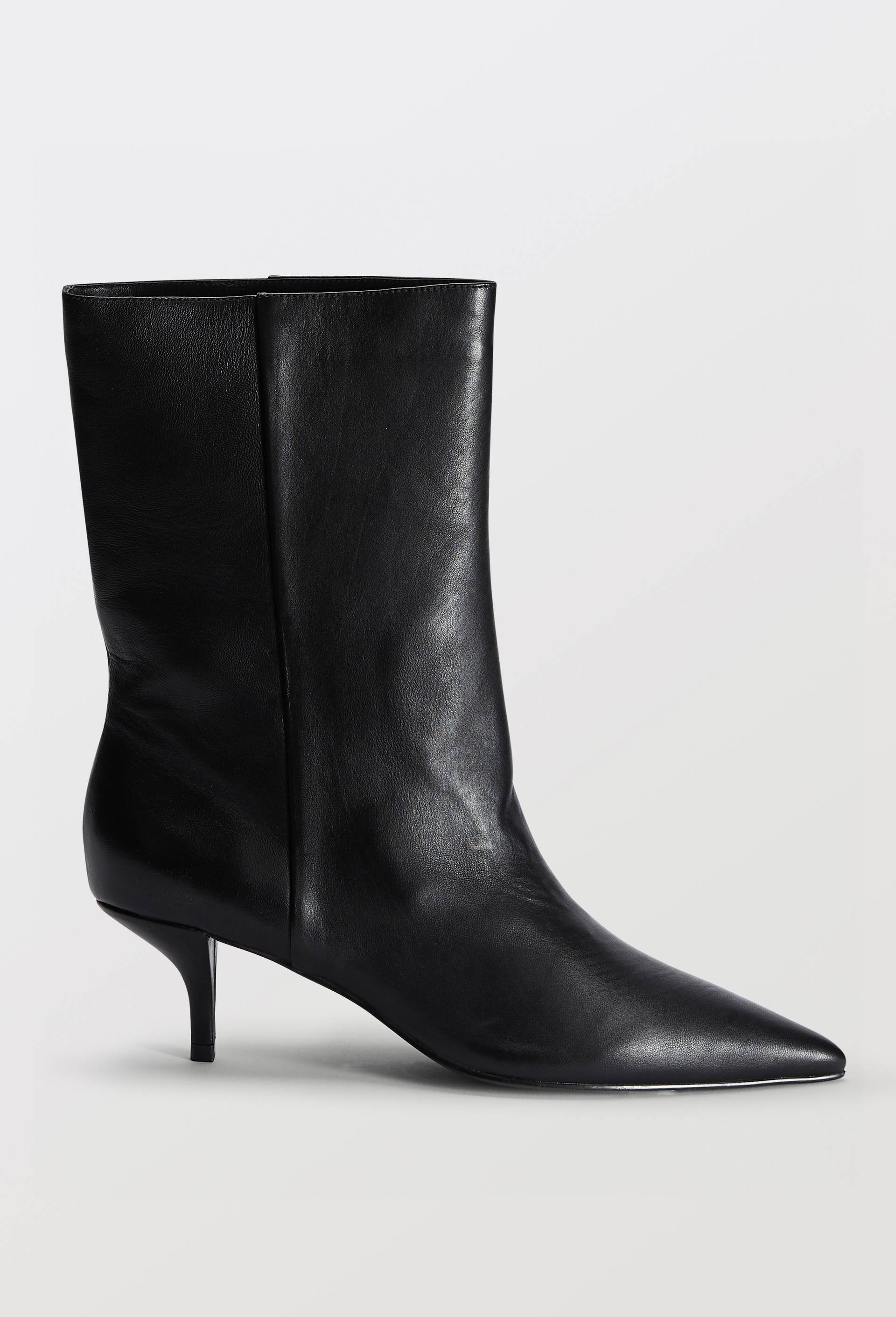 Bottines &agrave; talon en cuir, Noir, large image number 1
