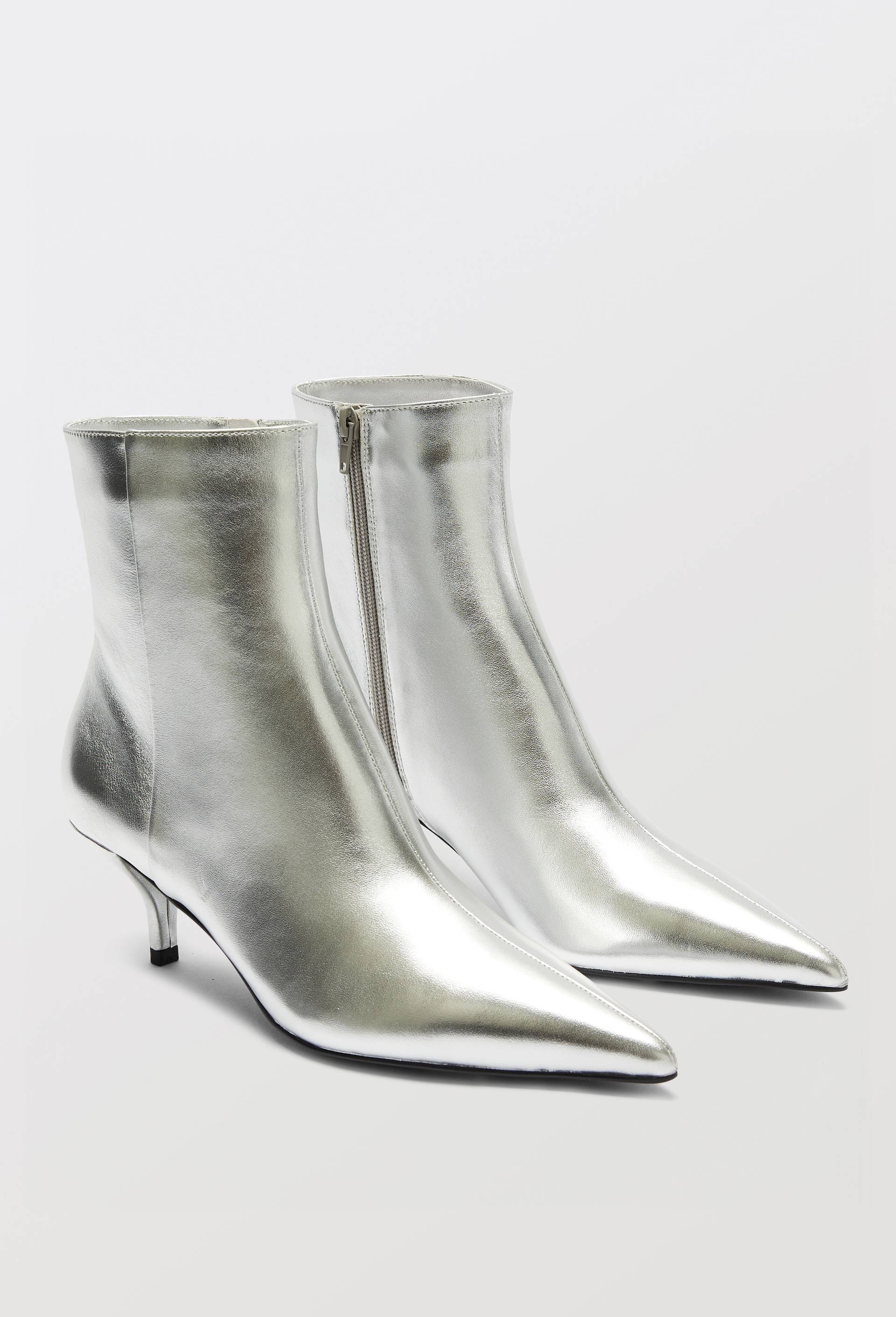 Bottines &agrave; talon en cuir, Argent, large image number 0.0