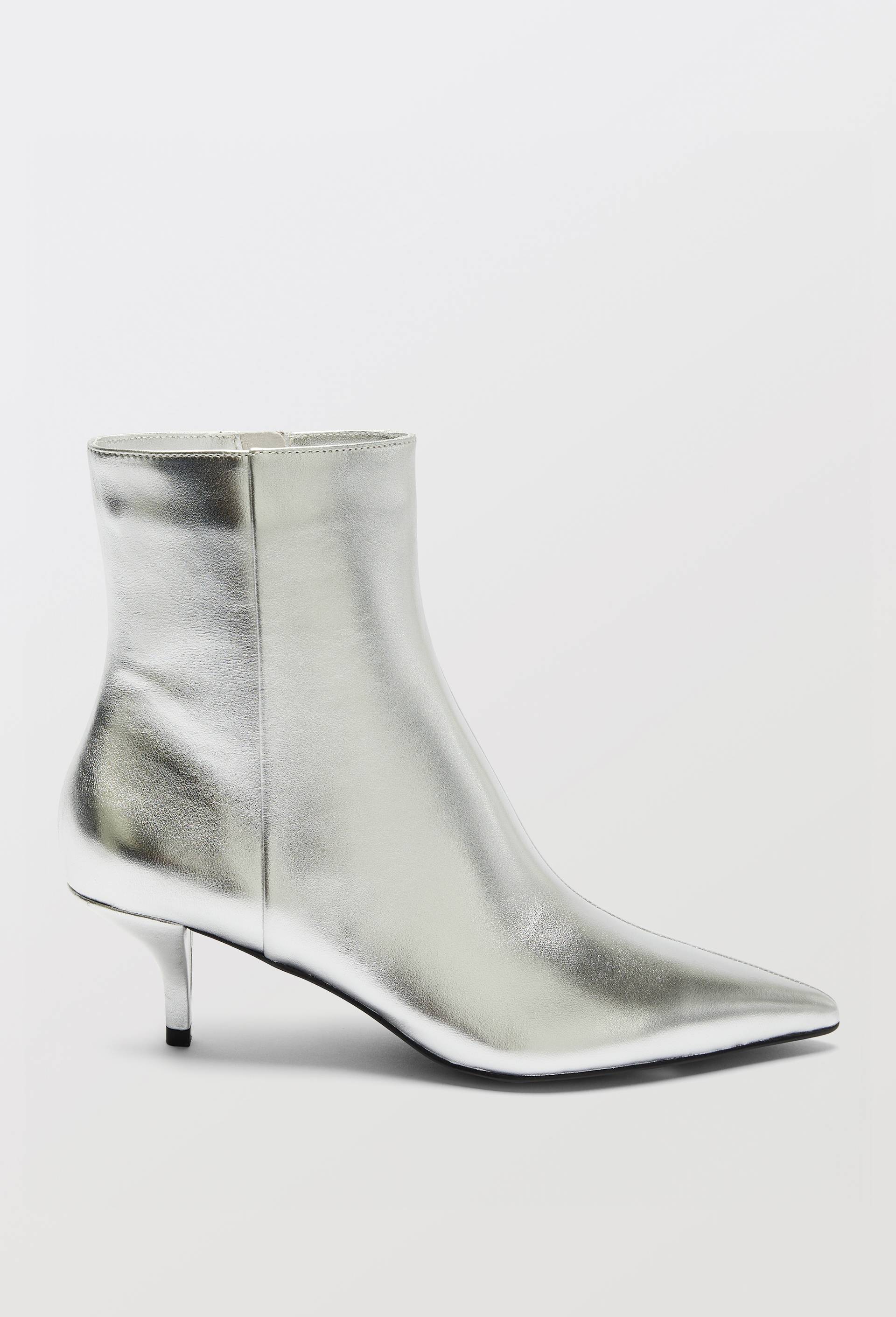 Bottines &agrave; talon en cuir, Argent, large image number 1.0