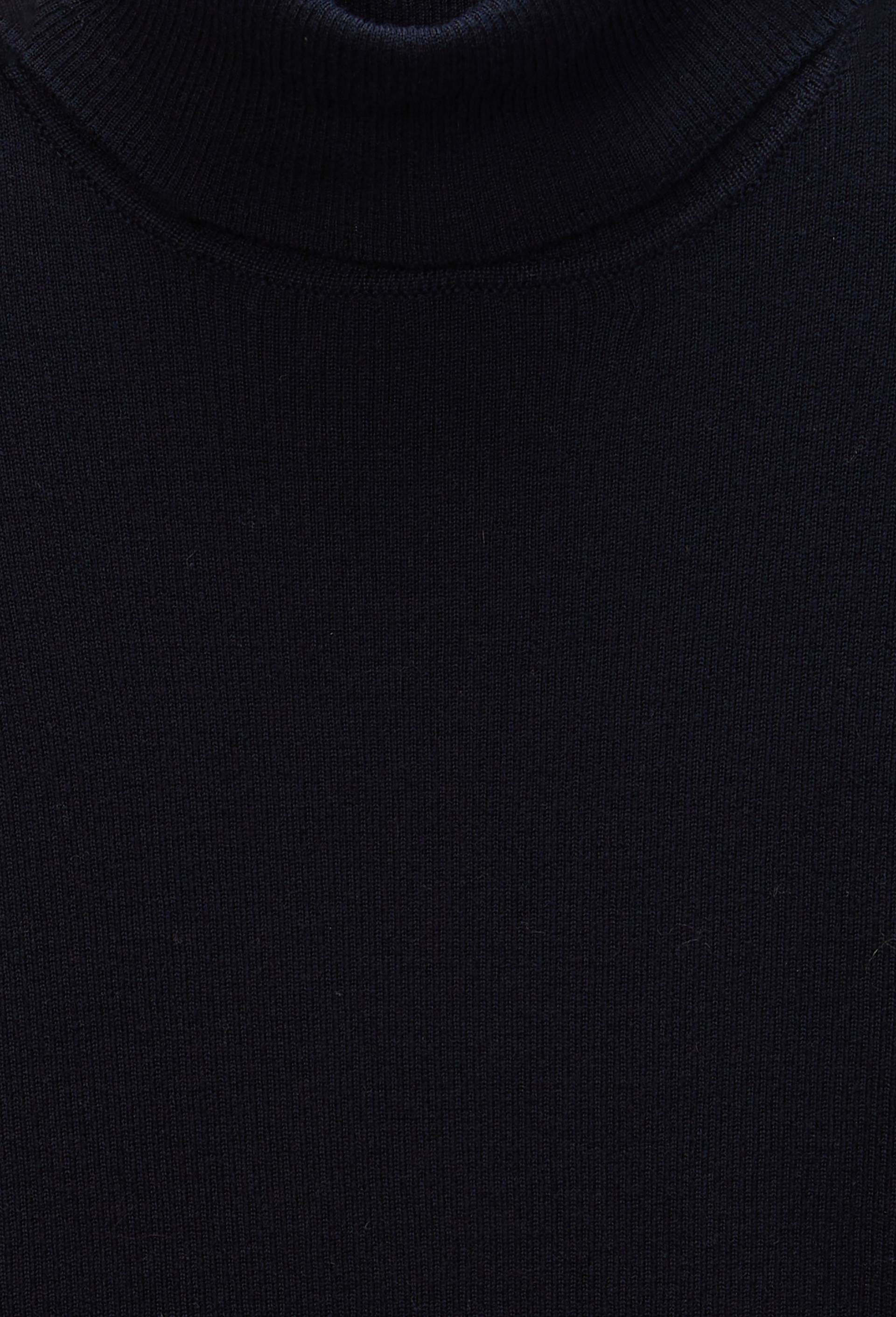 Pull col roul&eacute; &agrave; c&ocirc;tes uni en laine, Bleu fonc&eacute;, large image number 4