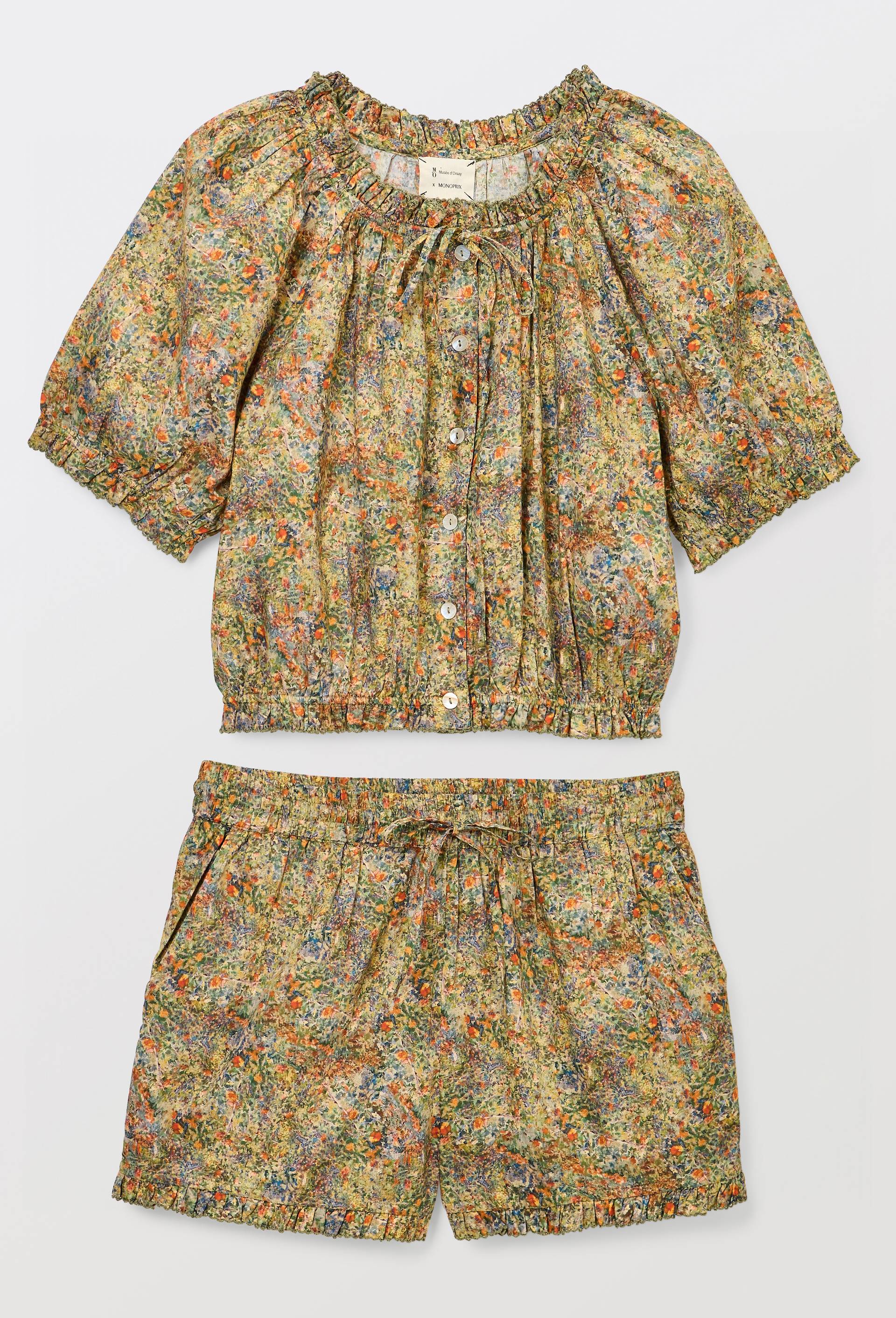 Pyjashort &agrave; motif floral en coton, OEKOTEX - MUS&Eacute;E D'ORSAY x MONOPRIX, Multicolore, large image number 4