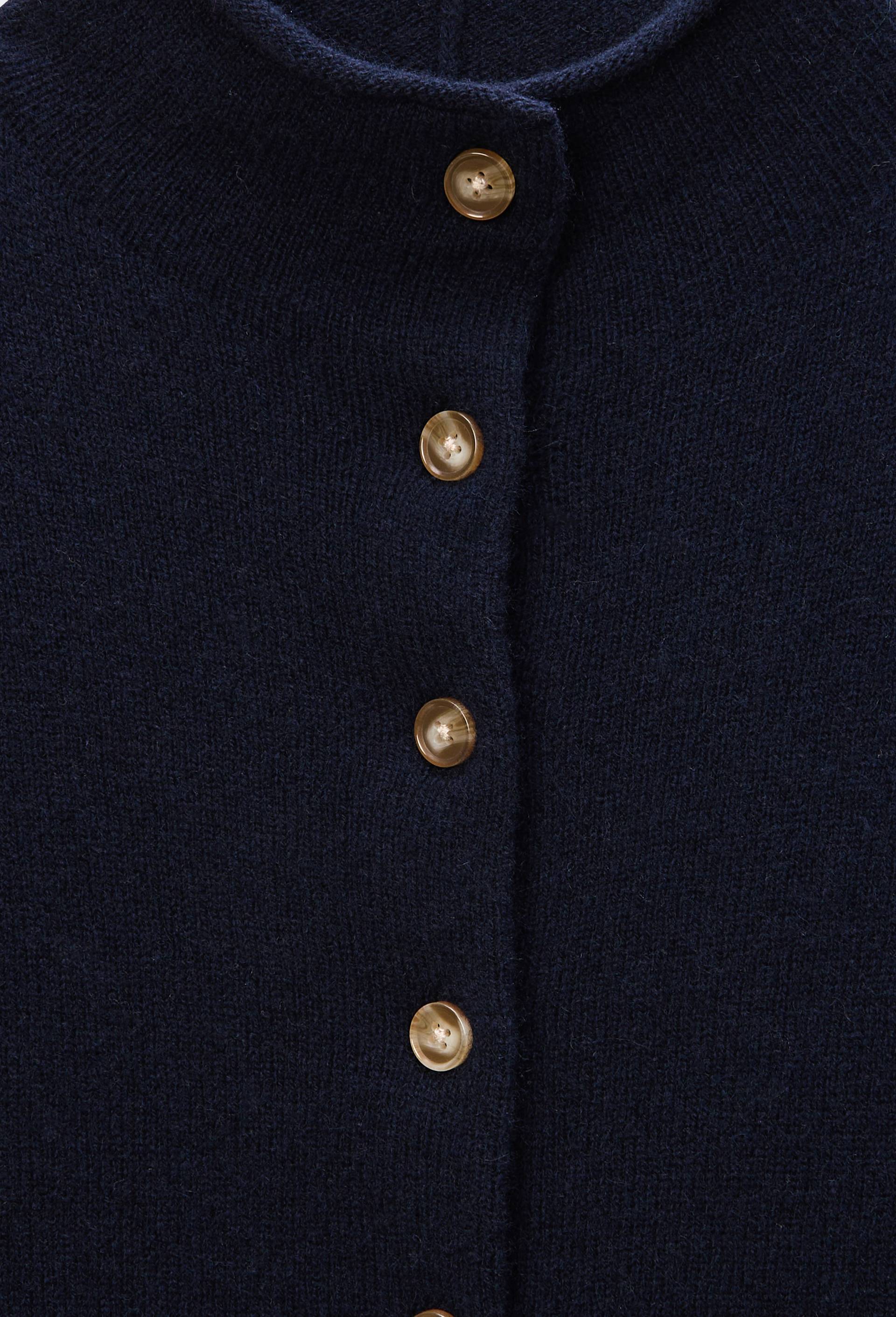 Cardigan &agrave; manches longues col chemin&eacute;e en laine, Bleu fonc&eacute;, large image number 4