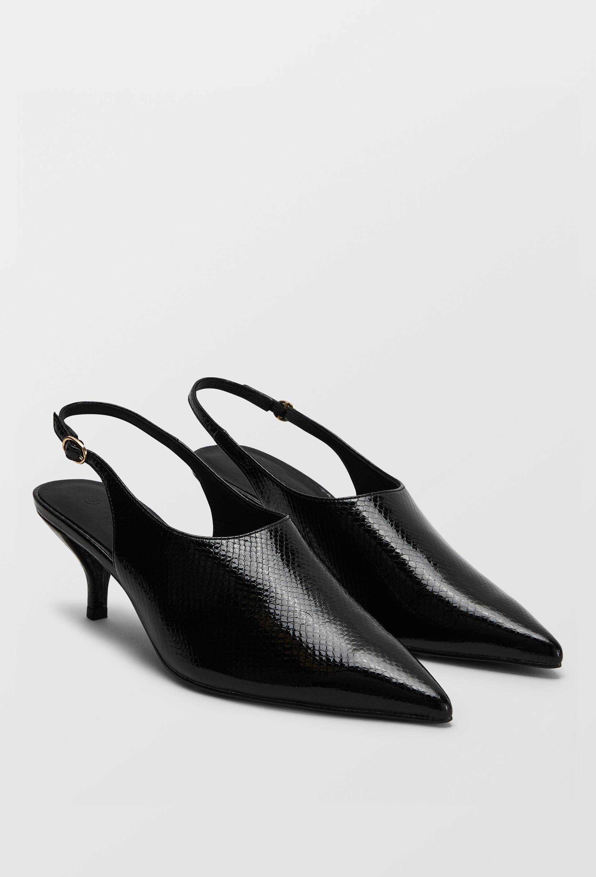 Slingback en cuir imitation python, Noir, large image number 0