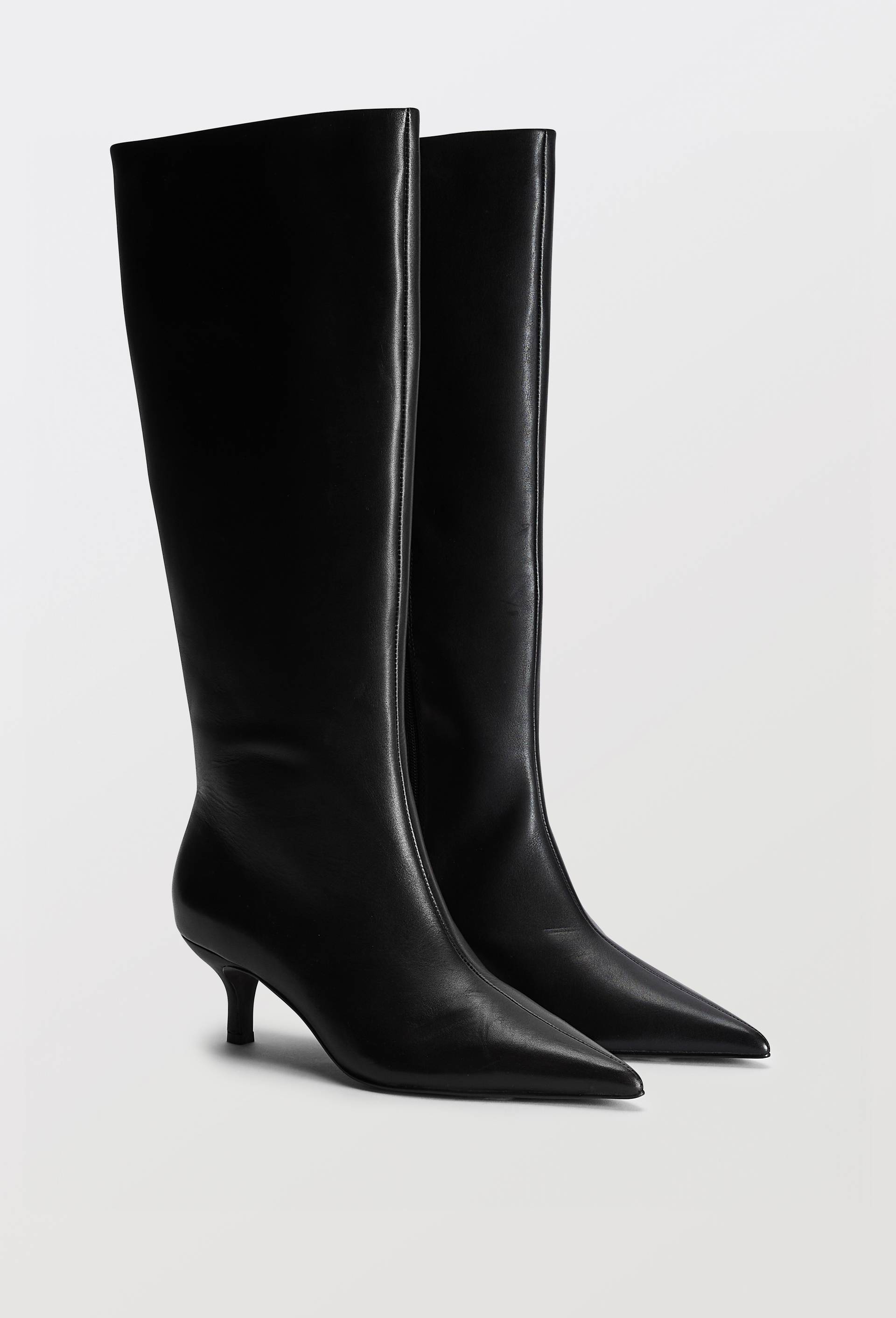 Bottes hautes en cuir &agrave; talon, Noir, large image number 0.0