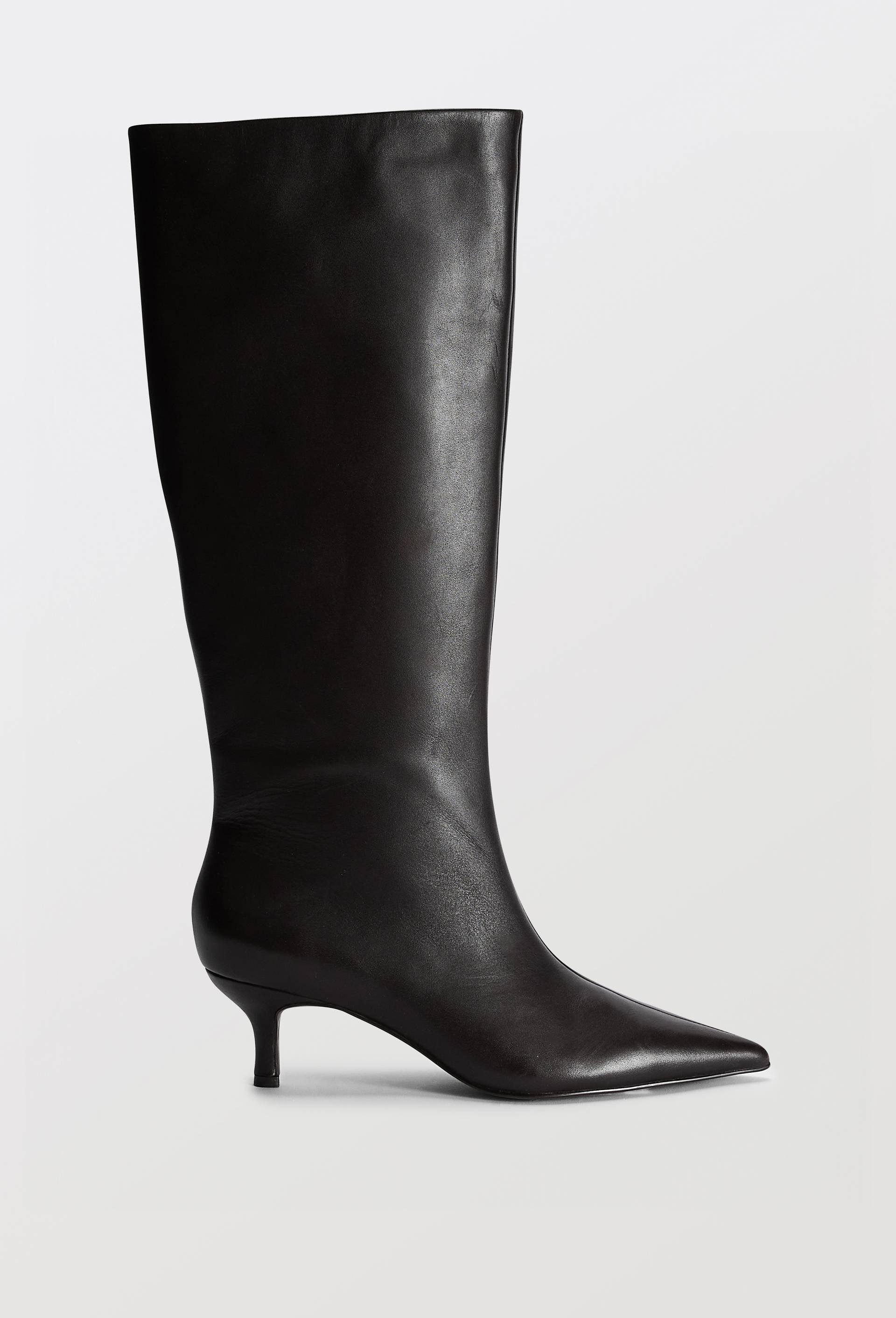 Bottes hautes en cuir &agrave; talon, Noir, large image number 1.0