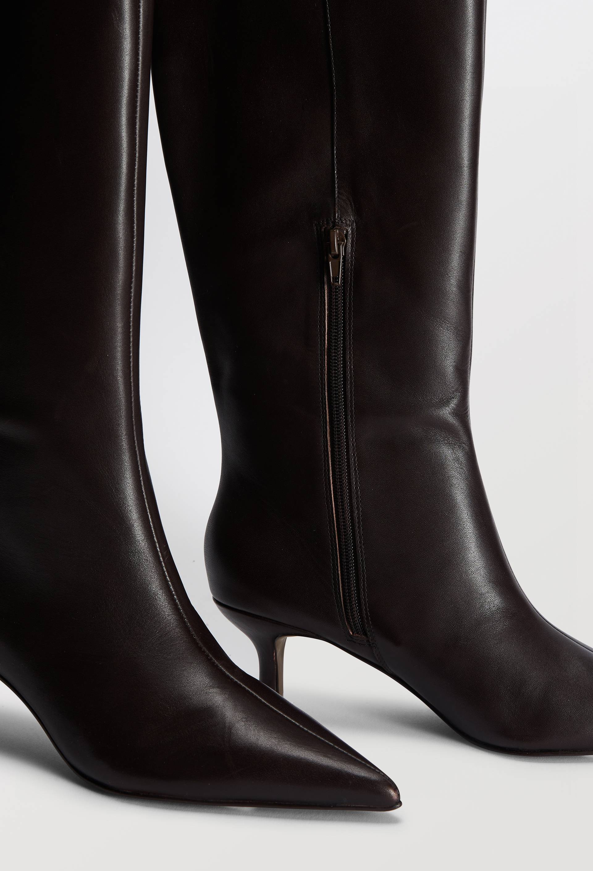 Bottes hautes en cuir &agrave; talon, Brun fonc&eacute;, large image number 2.0