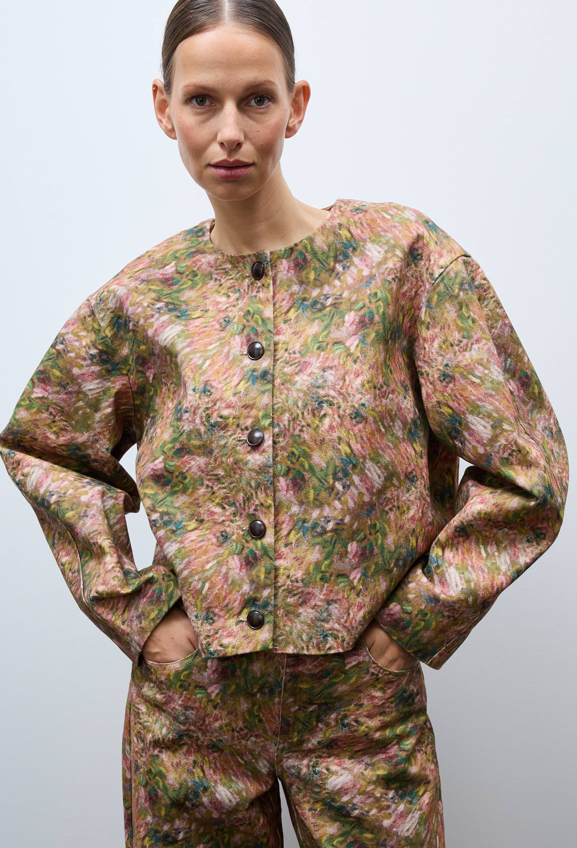 Blouson en denim &agrave; motif floral, OEKOTEX - MUS&Eacute;E D'ORSAY x MONOPRIX, Rose, large image number 1.0