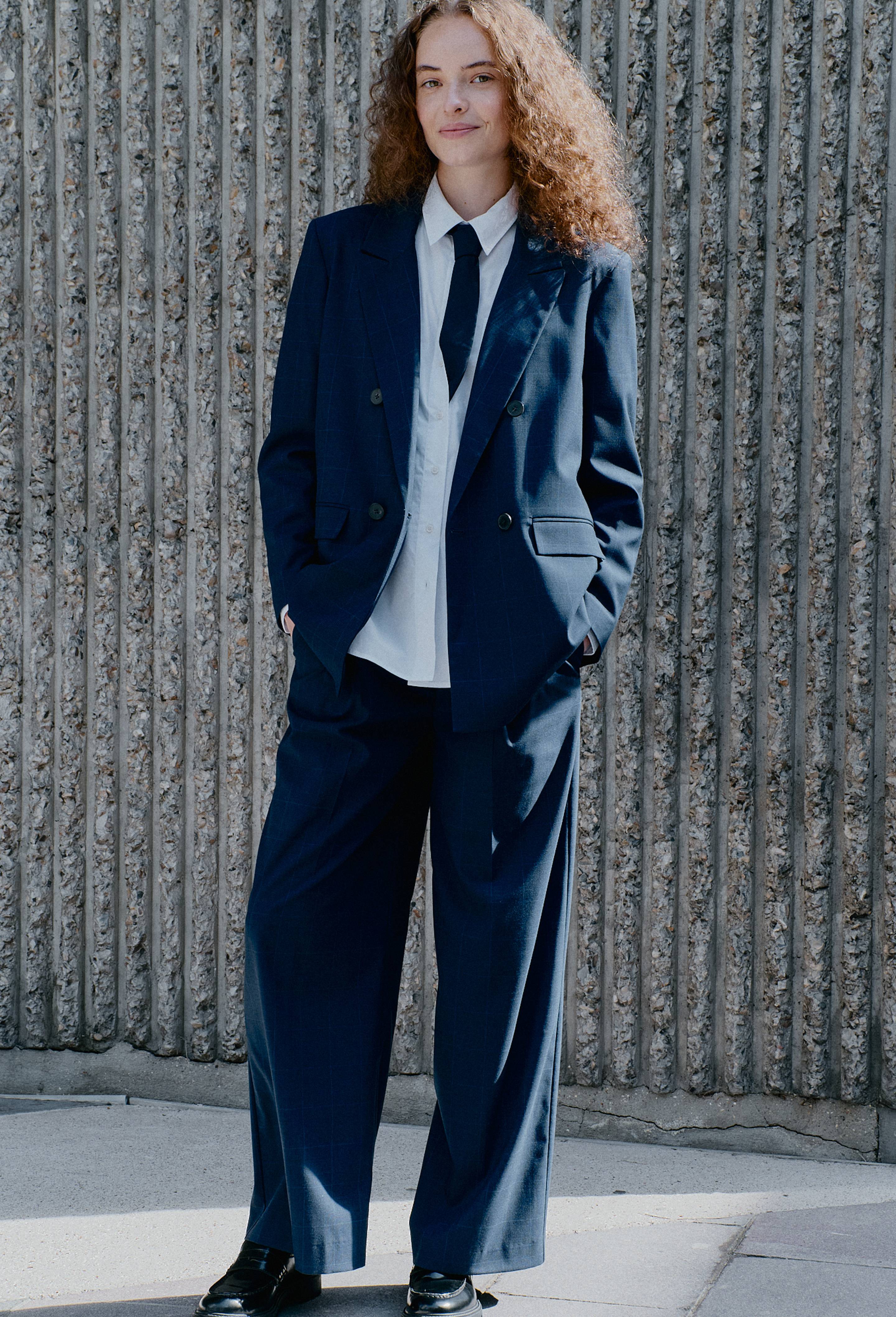 Pantalon tailleur &agrave; carreaux, Bleu fonc&eacute;, large image number 0