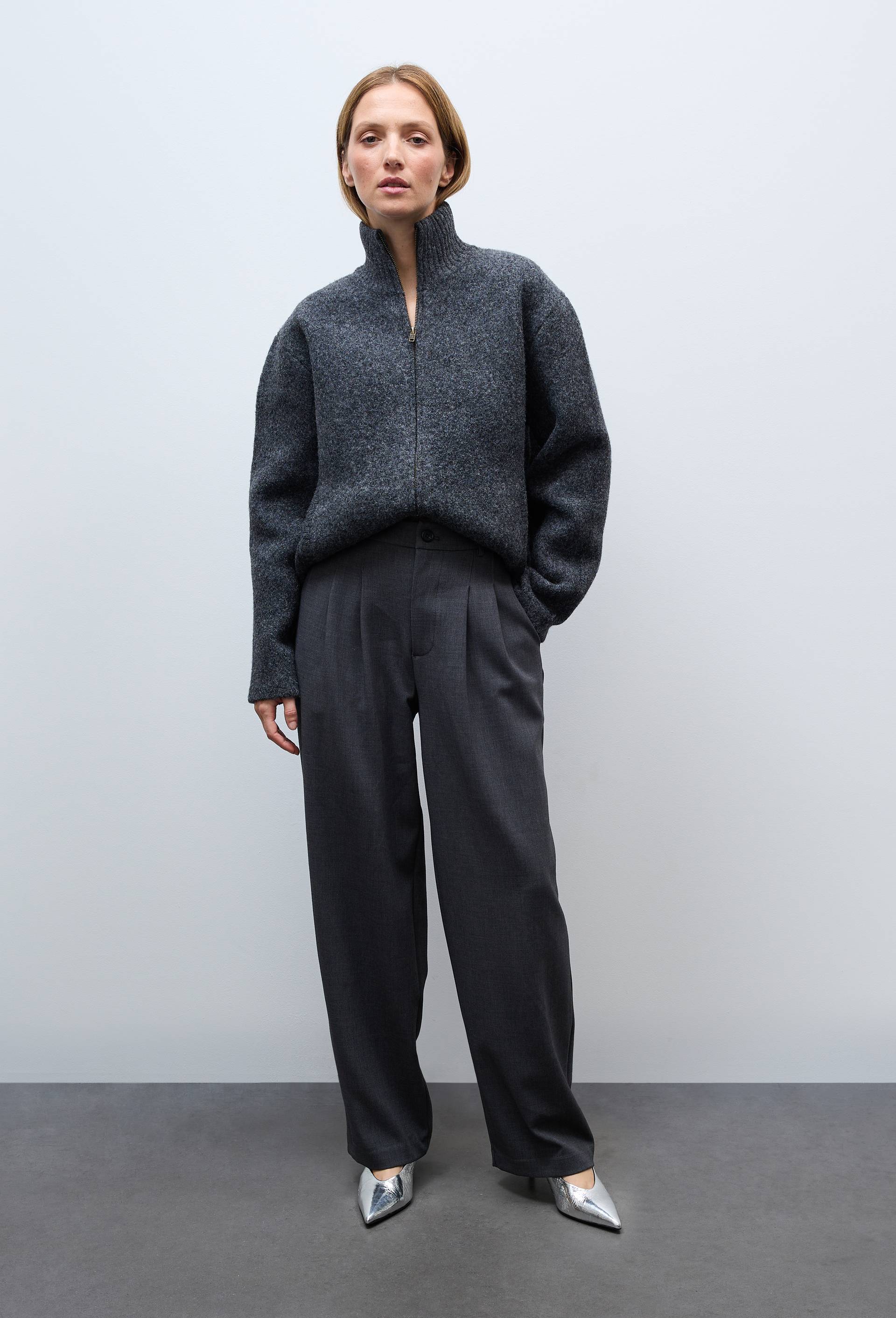 Pantalon large fluide uni, Gris, large image number 0.0