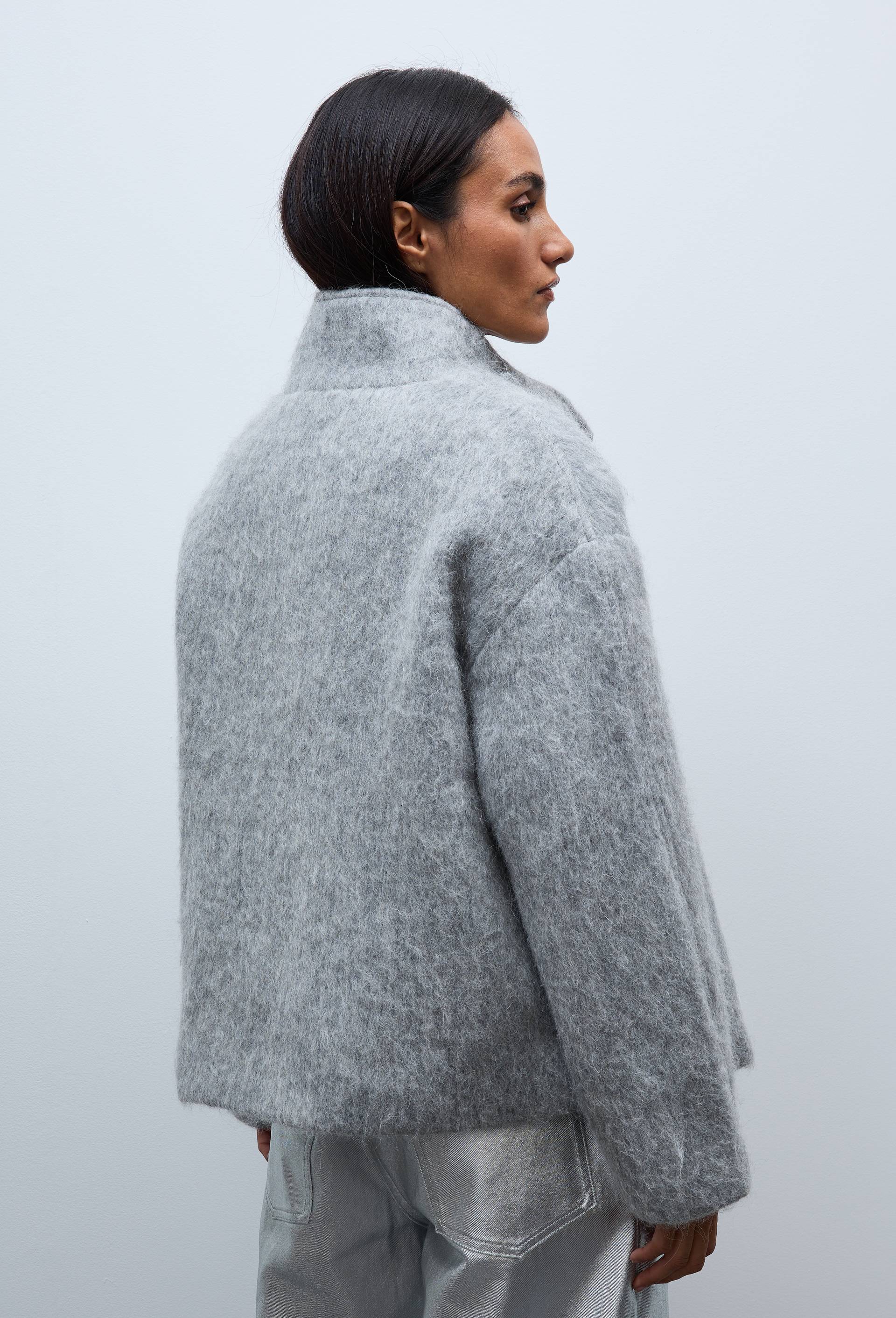 Manteau court col &agrave; montant contenant de la laine, Gris, large image number 2