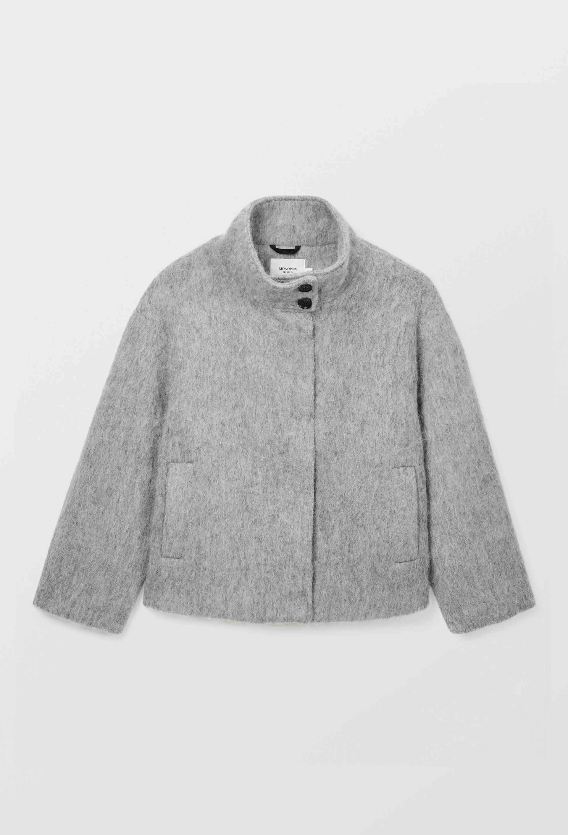 Manteau court col &agrave; montant contenant de la laine, Gris, large image number 3