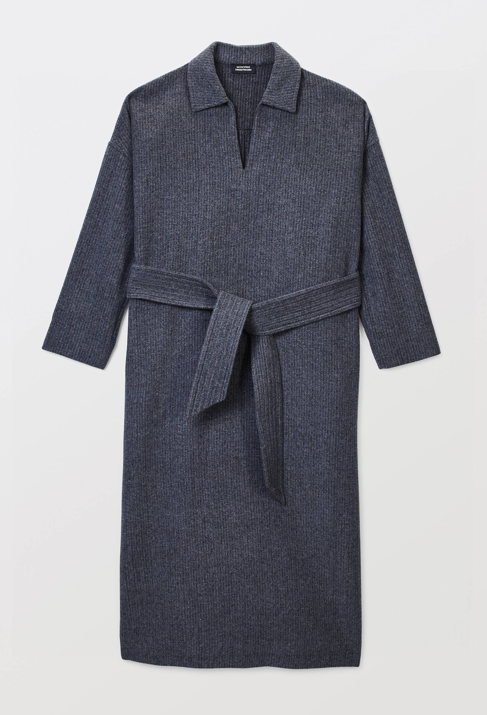 Robe longues avec ceinture unie contenant de la laine, Gris fonc&eacute;, large image number 2
