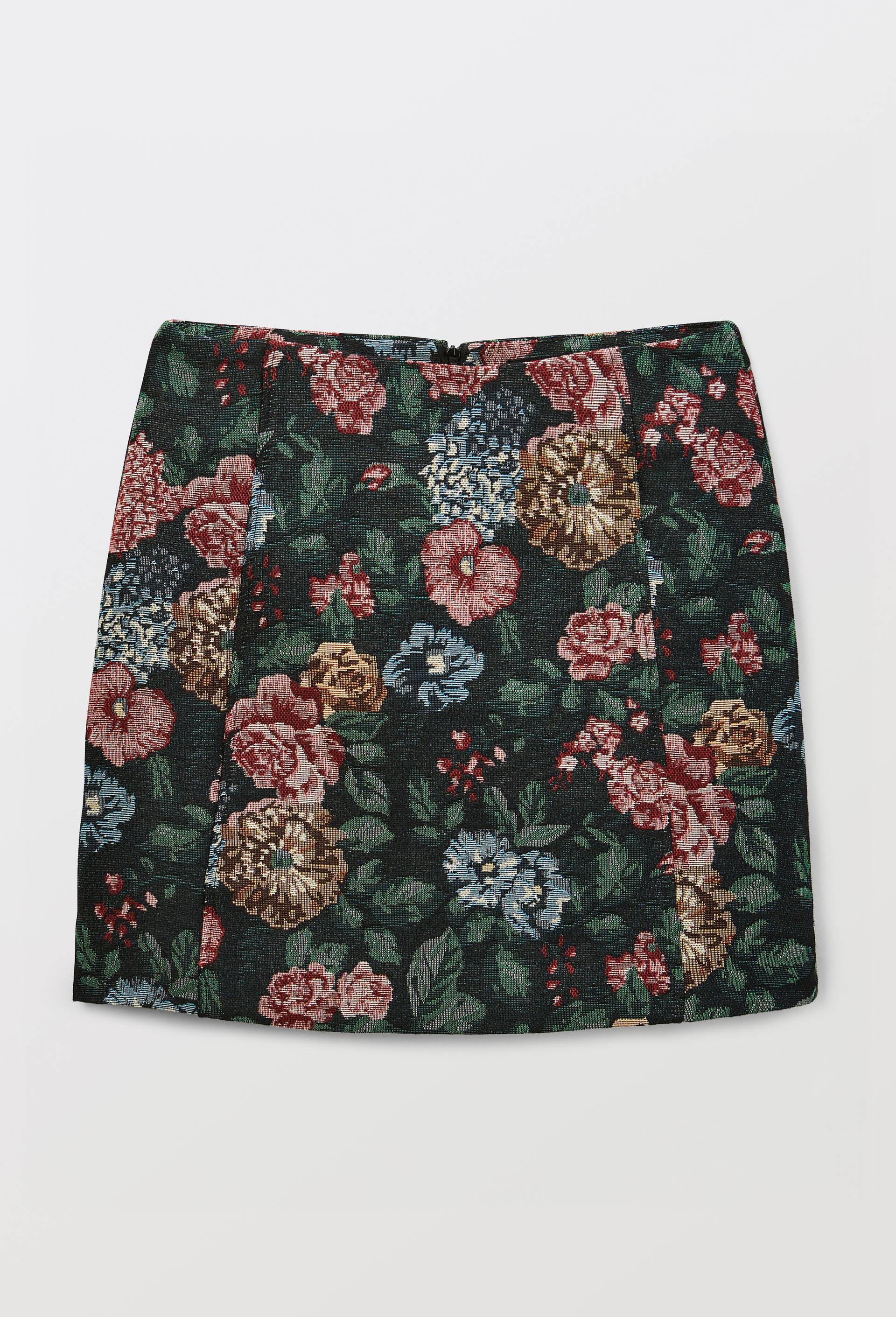 Jupe courte &agrave; motifs floraux contenant du coton, Bleu fonc&eacute;, large image number 2