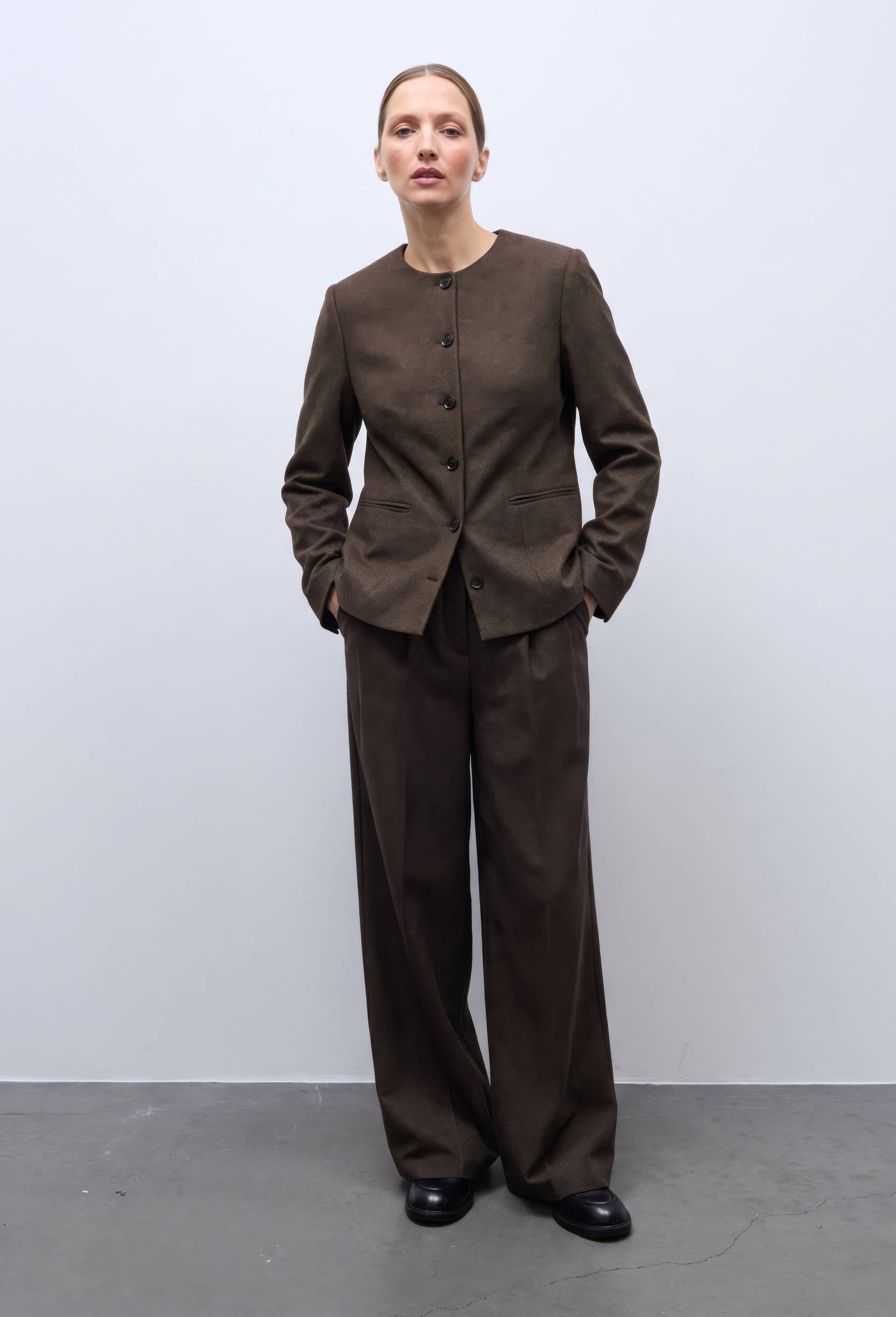 Pantalon large en tweed, Brun, large image number 0