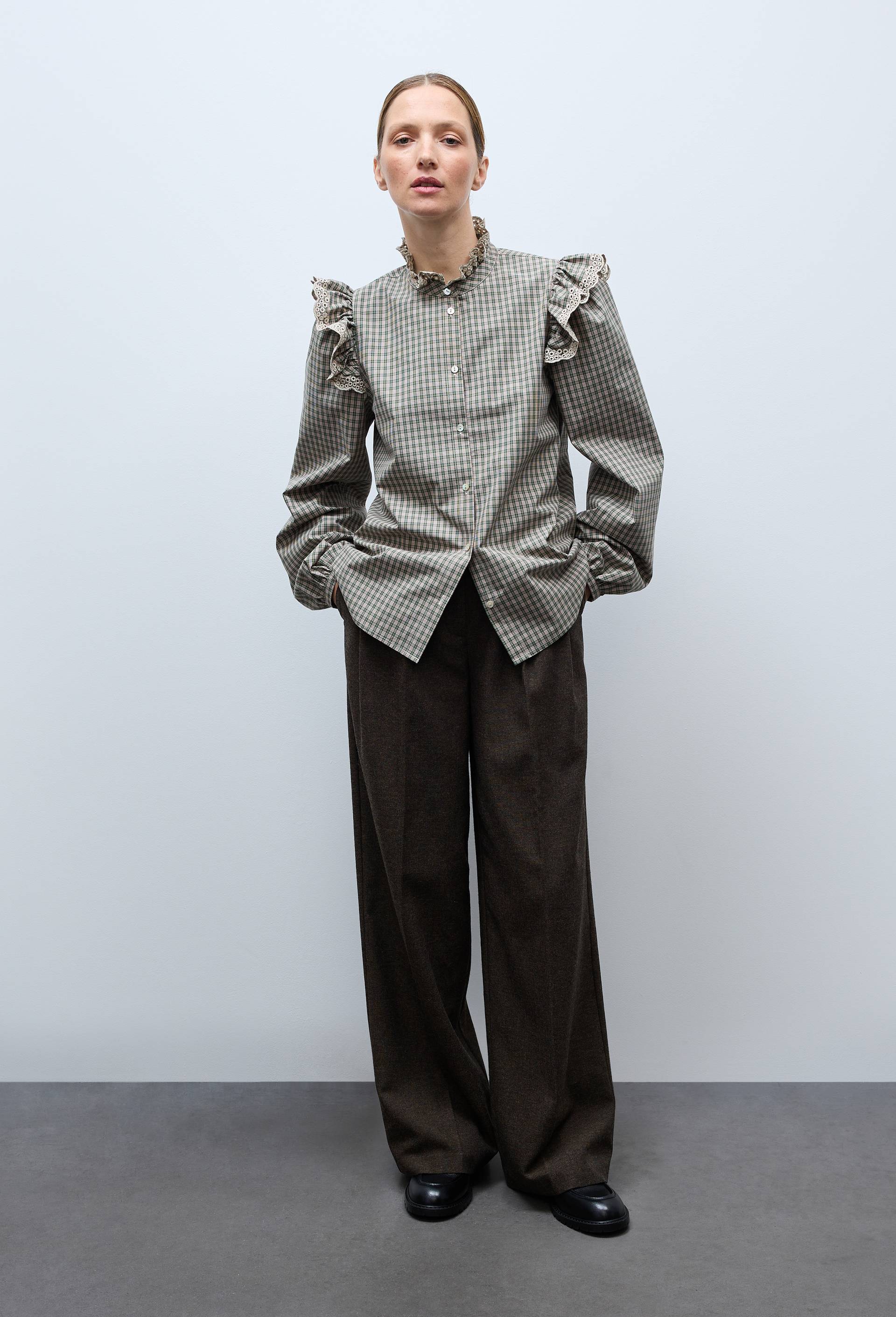 Pantalon large en tweed, Brun, large image number 1.0