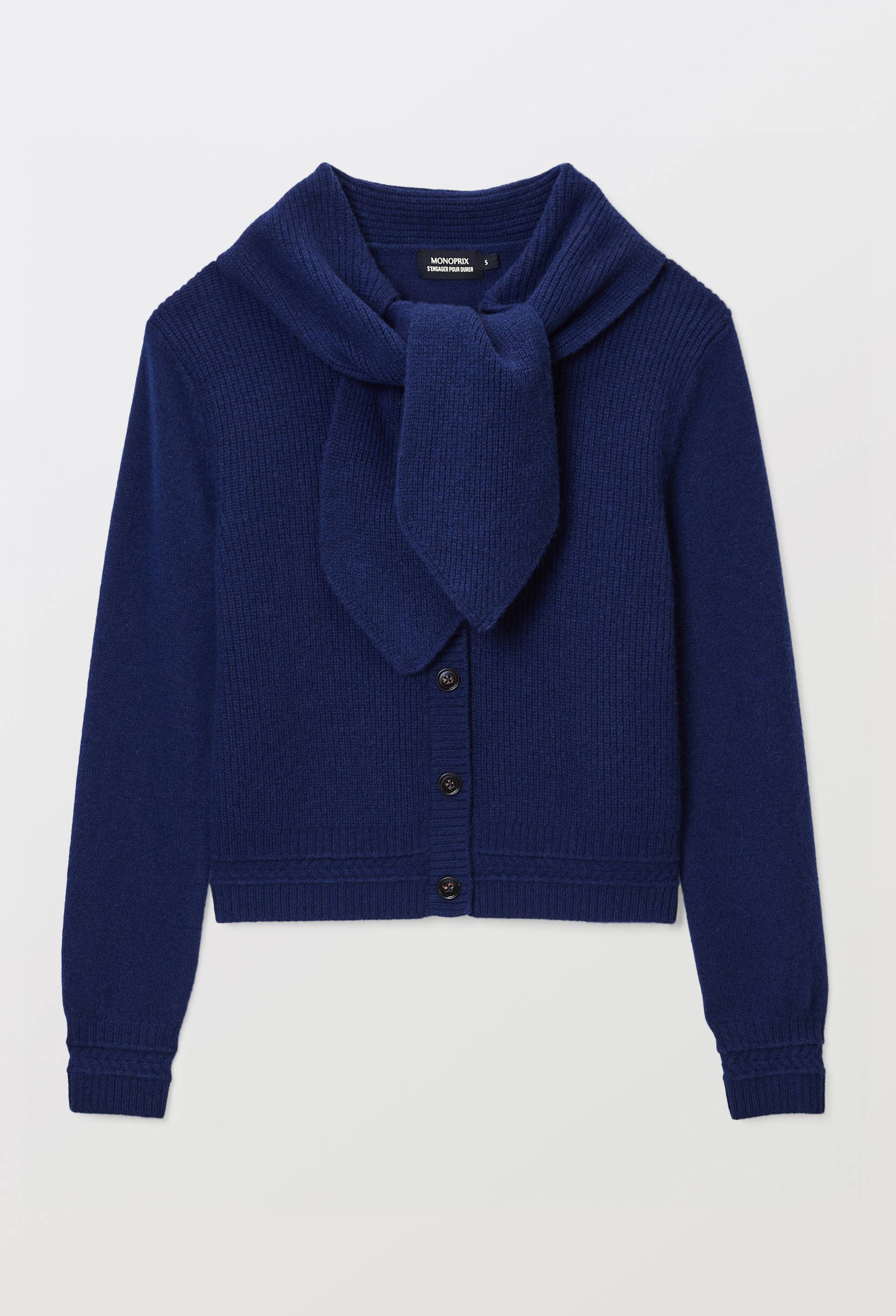 Cardigan &agrave; noeud manches longues en laine, Bleu fonc&eacute;, large image number 2