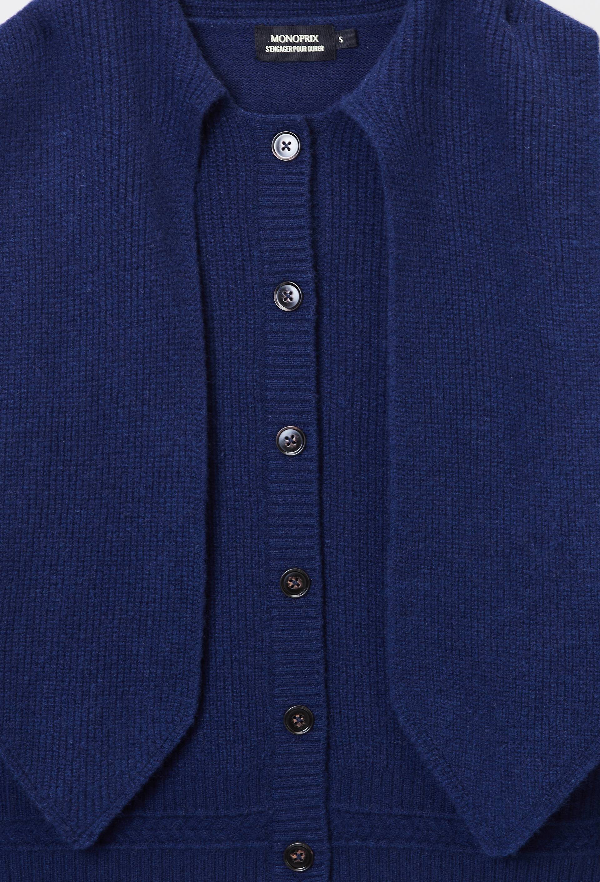 Cardigan &agrave; noeud manches longues en laine, Bleu fonc&eacute;, large image number 5