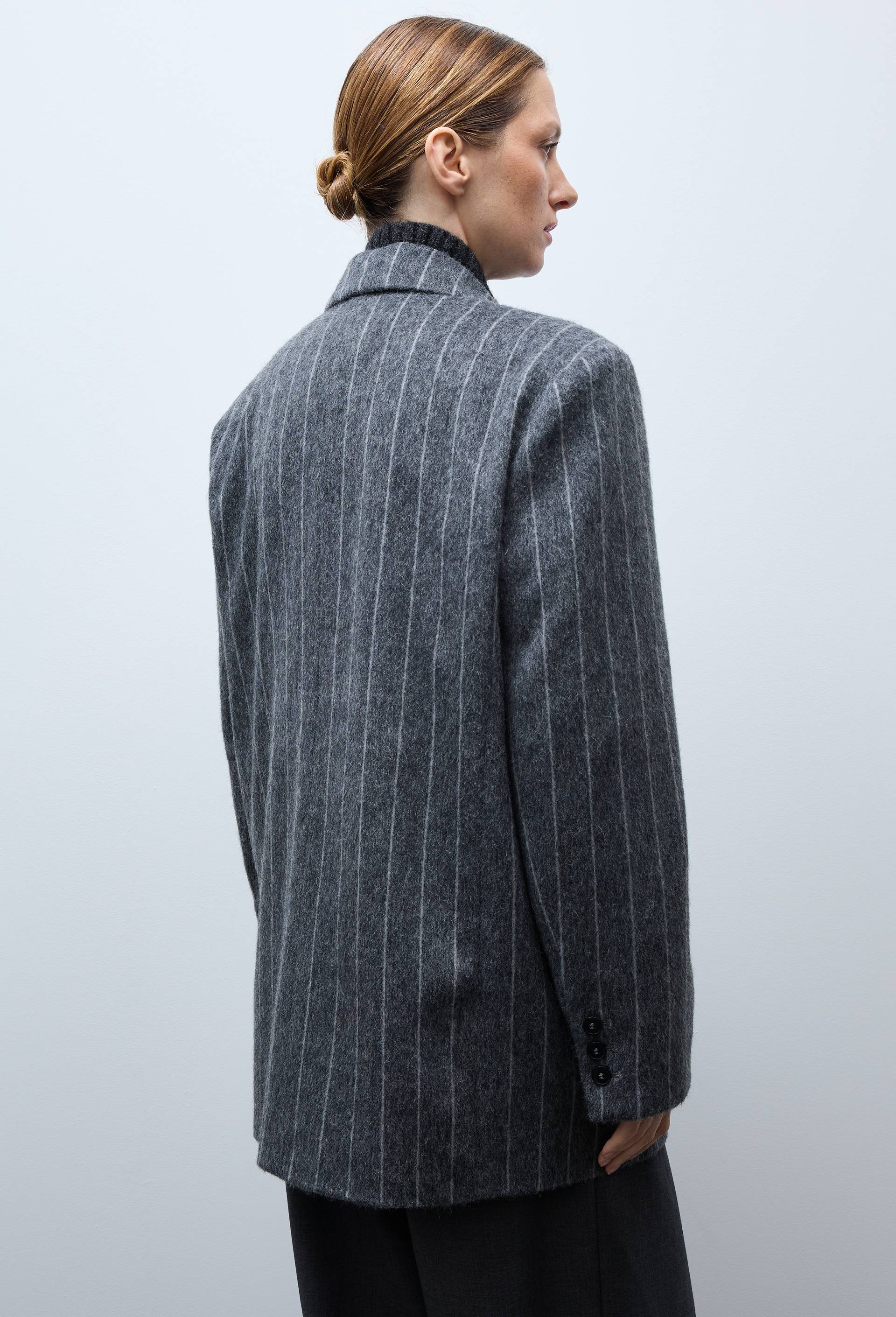 Veste blazer ray&eacute;e contenant de la laine, Gris, large image number 2.0