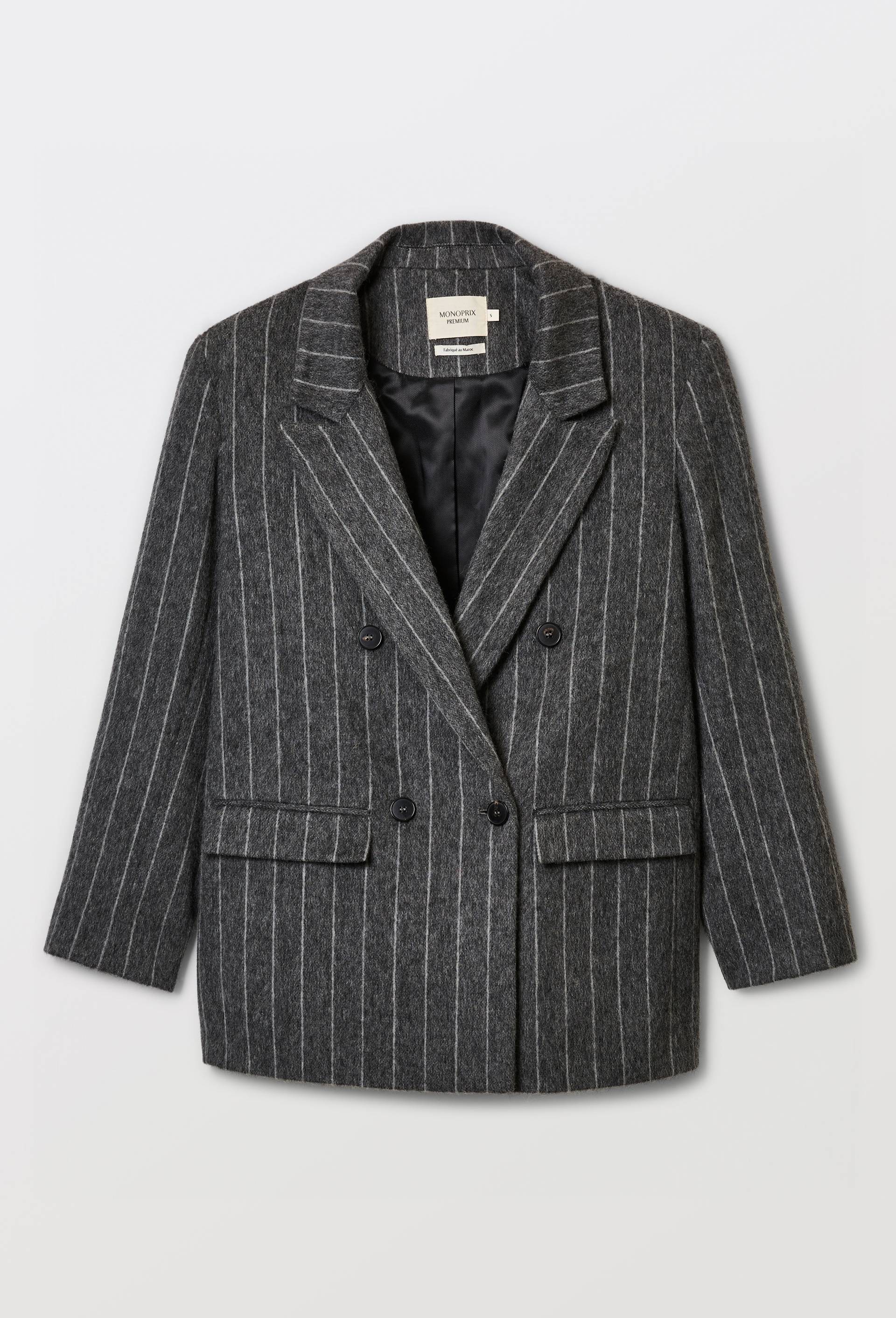 Veste blazer ray&eacute;e contenant de la laine, Gris, large image number 3