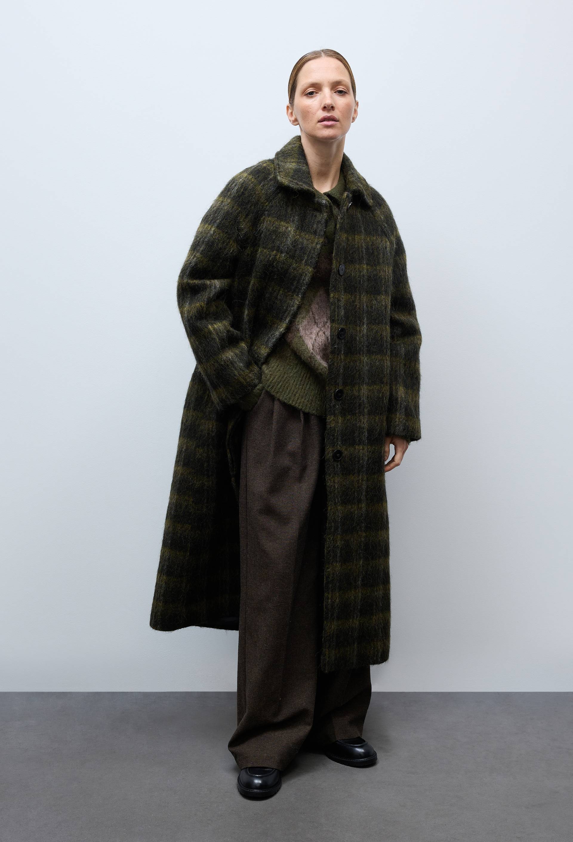 Manteau uni double boutonnage contenant de la laine, Vert fonc&eacute;, large image number 0.0