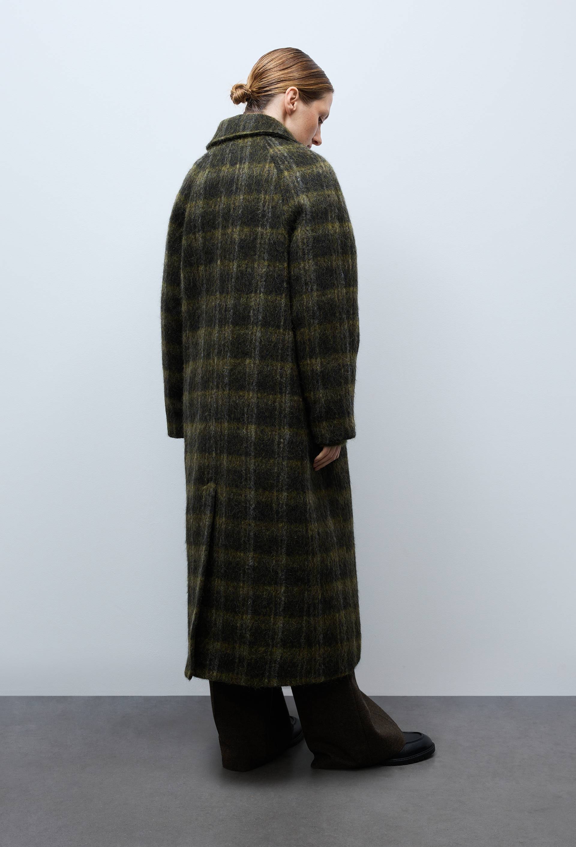 Manteau uni double boutonnage contenant de la laine, Vert fonc&eacute;, large image number 1