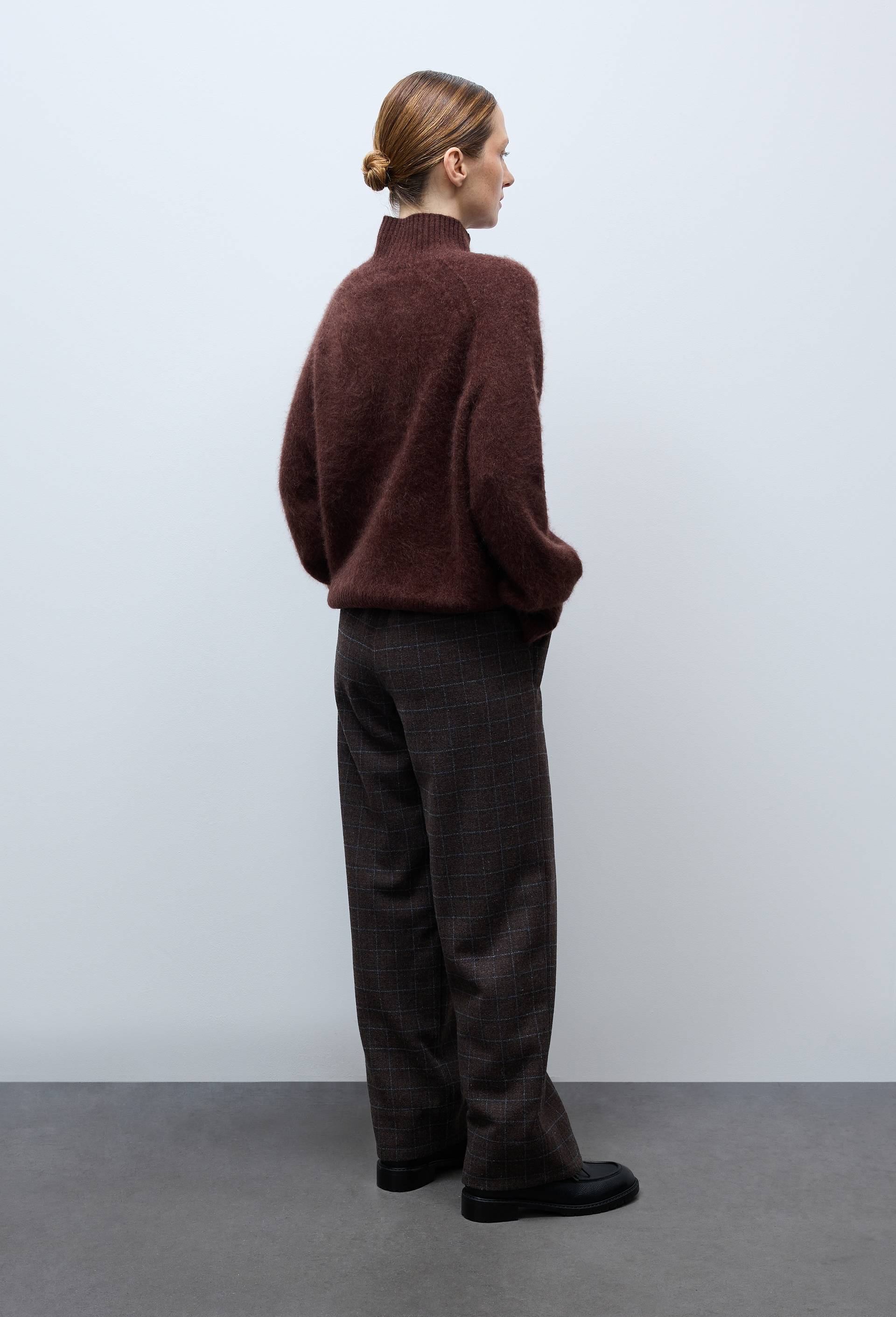 Pantalon large &agrave; carreaux taille &eacute;lastiqu&eacute;e, Brun, large image number 1